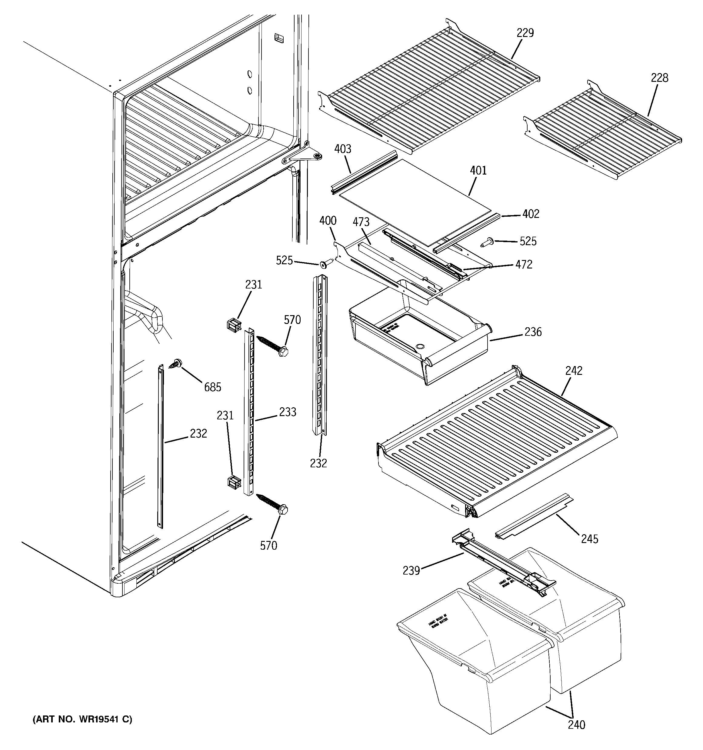 GE GTS18DCPDRCC fresh food shelves diagram