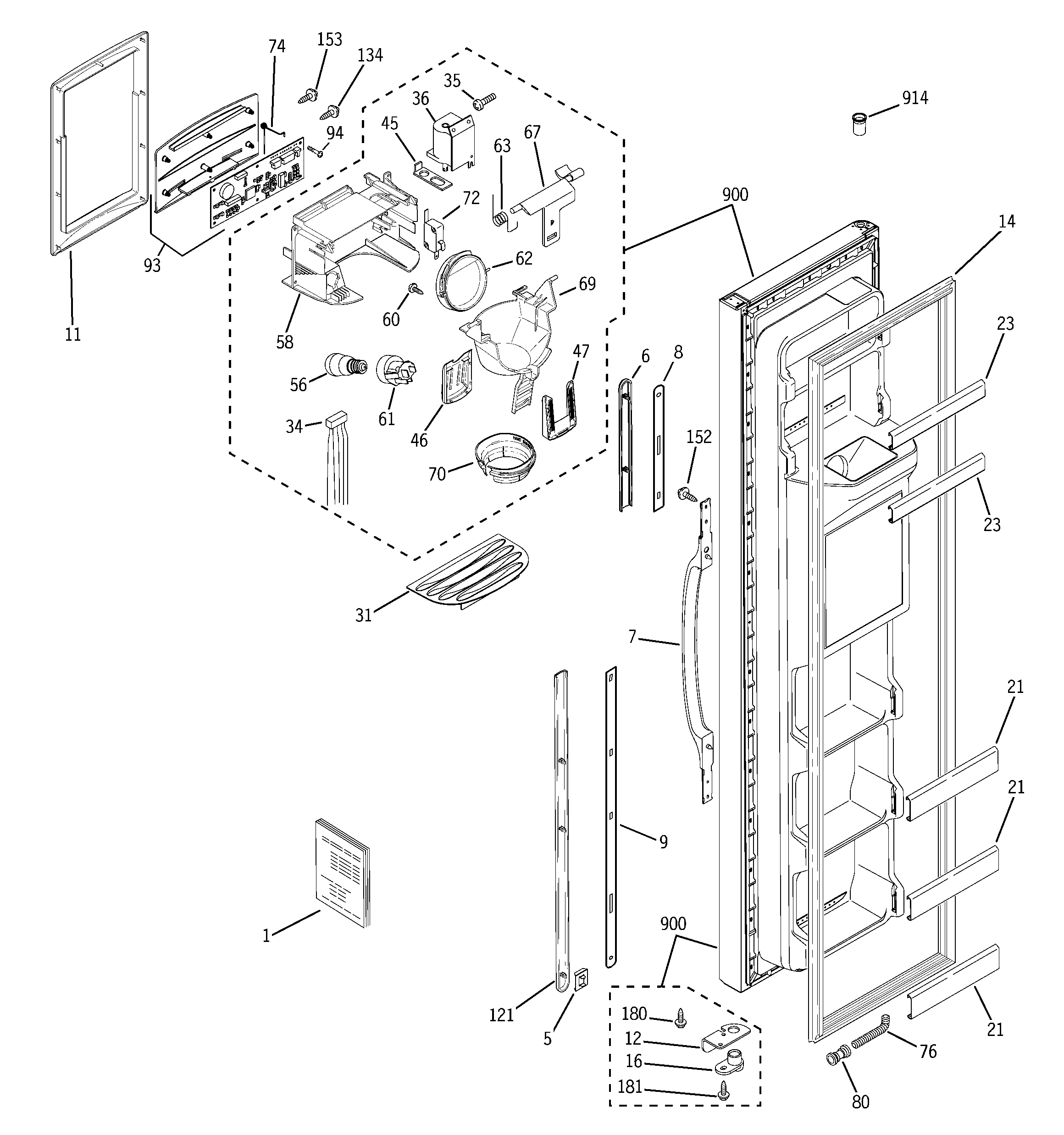 GE PSA22MIPDFBB freezer door diagram