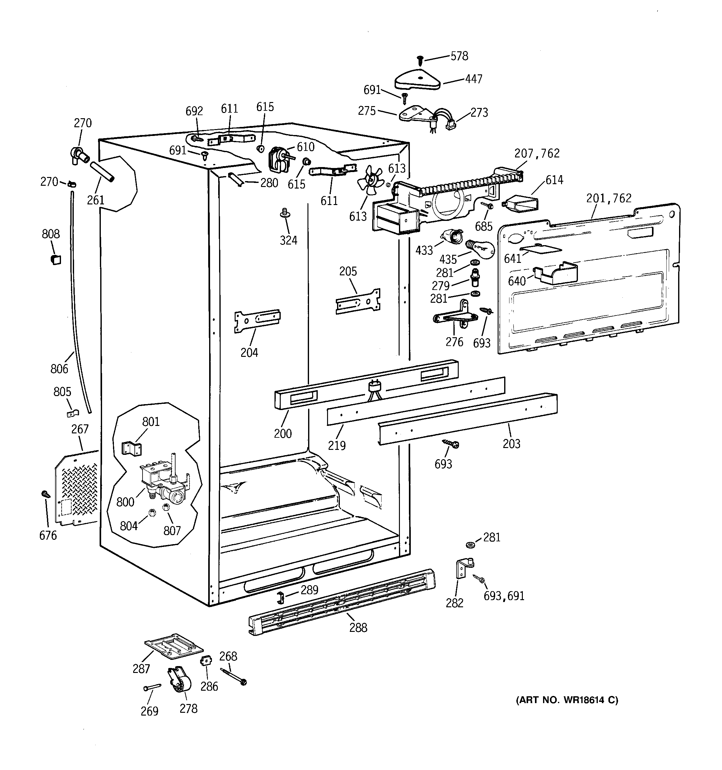 GE TBX25PRBMLWW cabinet parts diagram