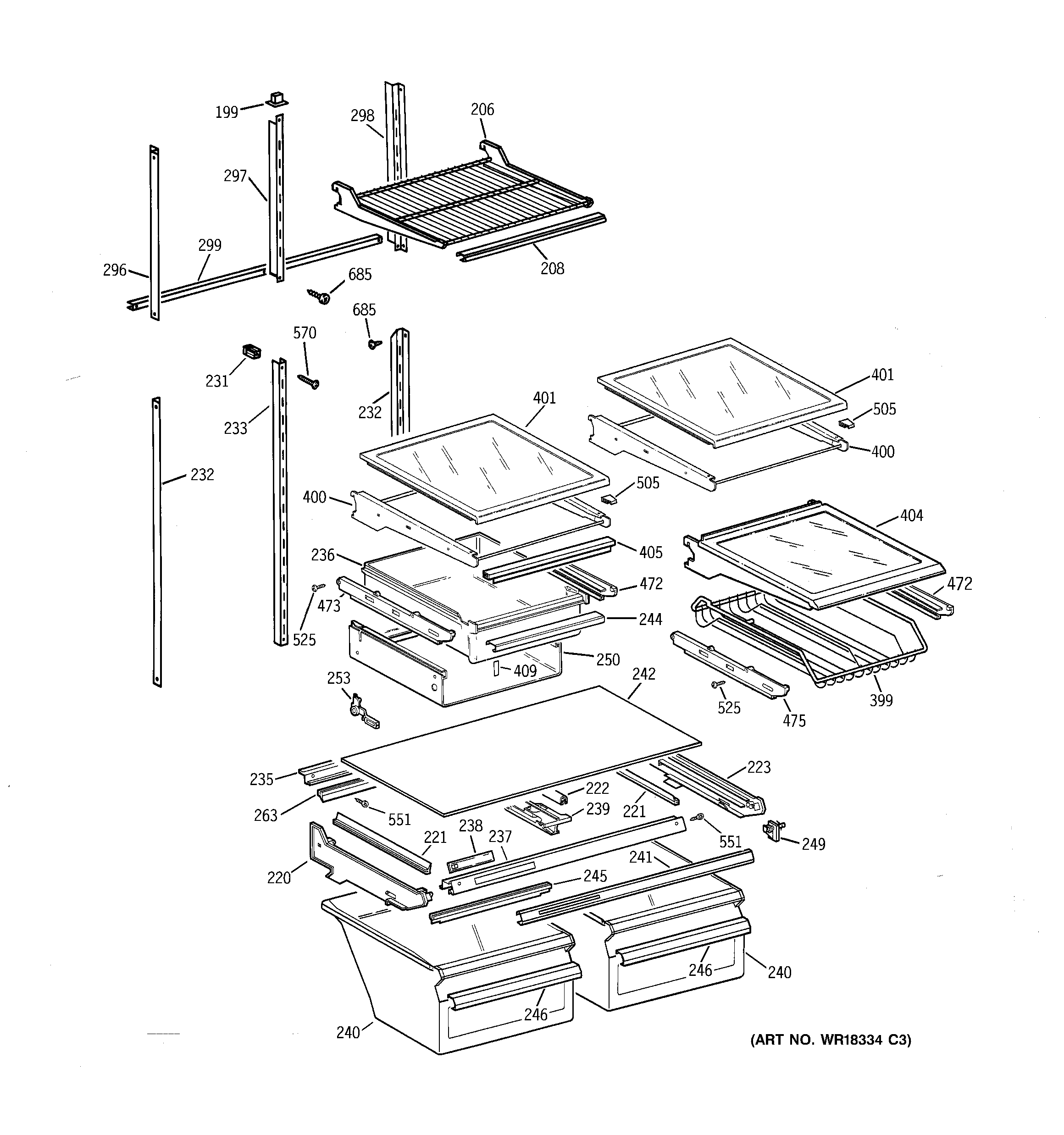 GE TBX25PRBMLWW shelf parts diagram