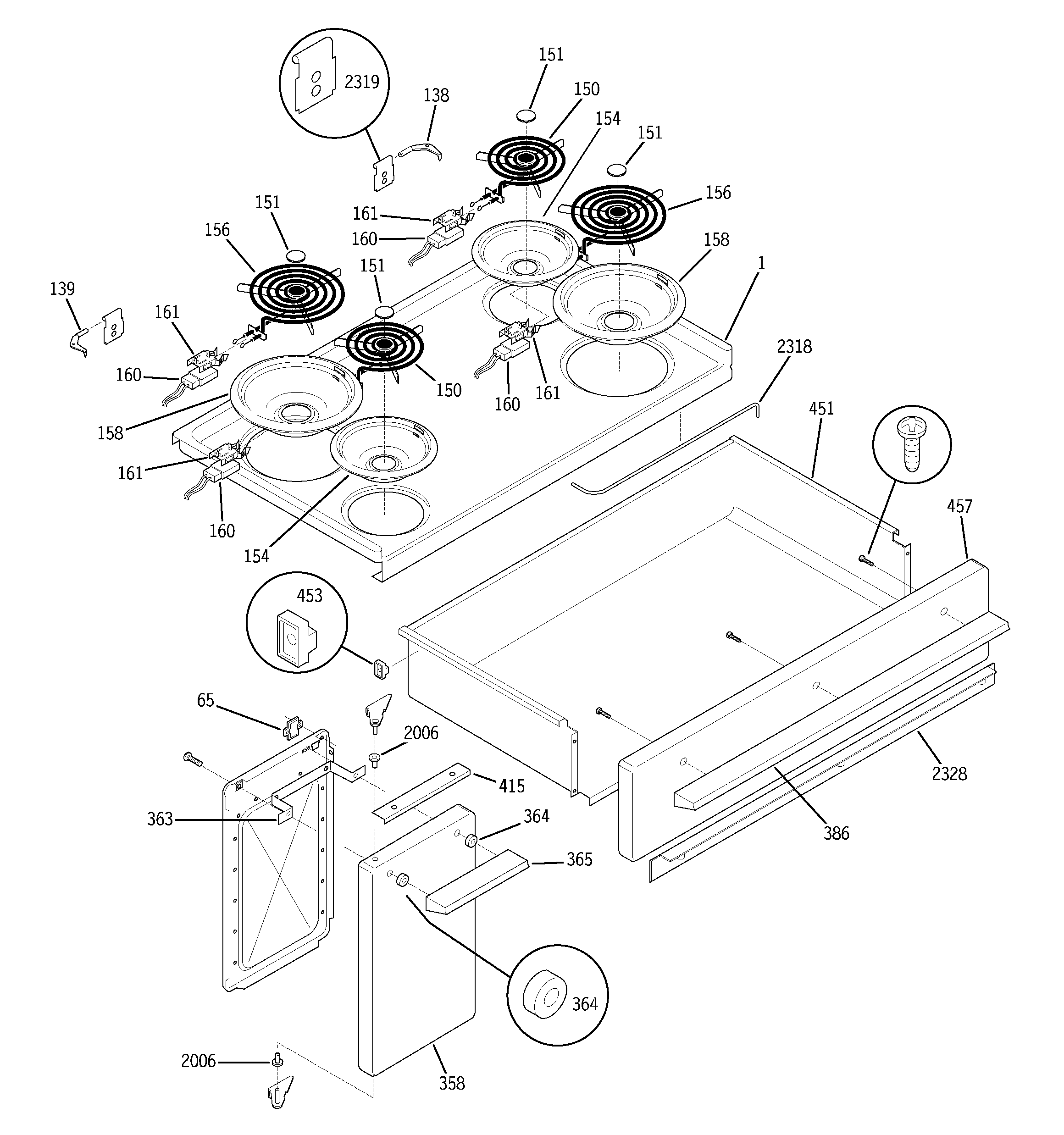 GE JCS57F2WW cooktop diagram