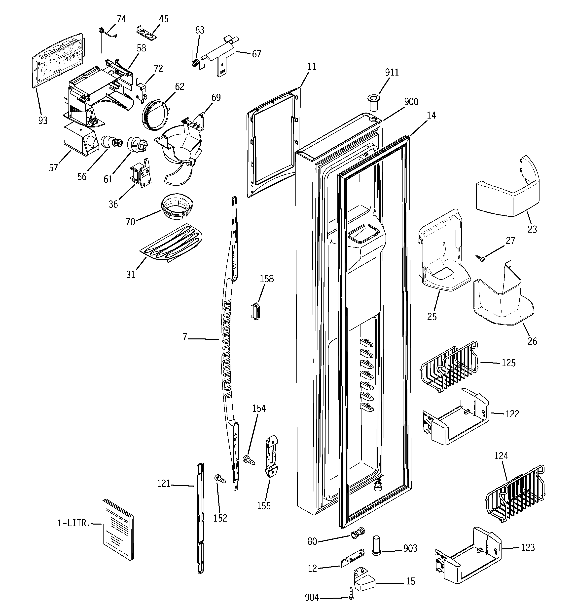 GE PST26NGPACC freezer door diagram