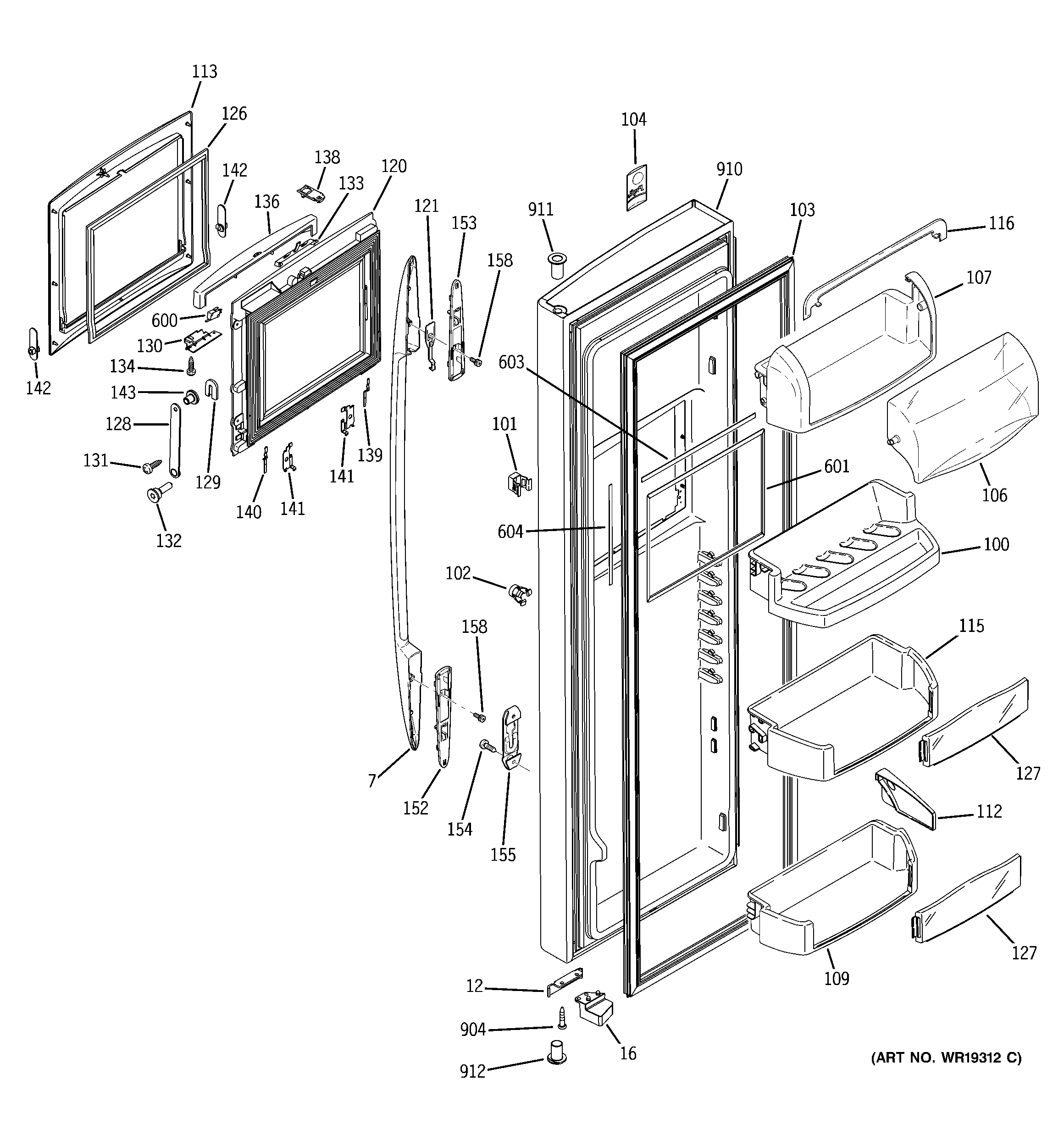 GE PST26SHPASS fresh food door diagram