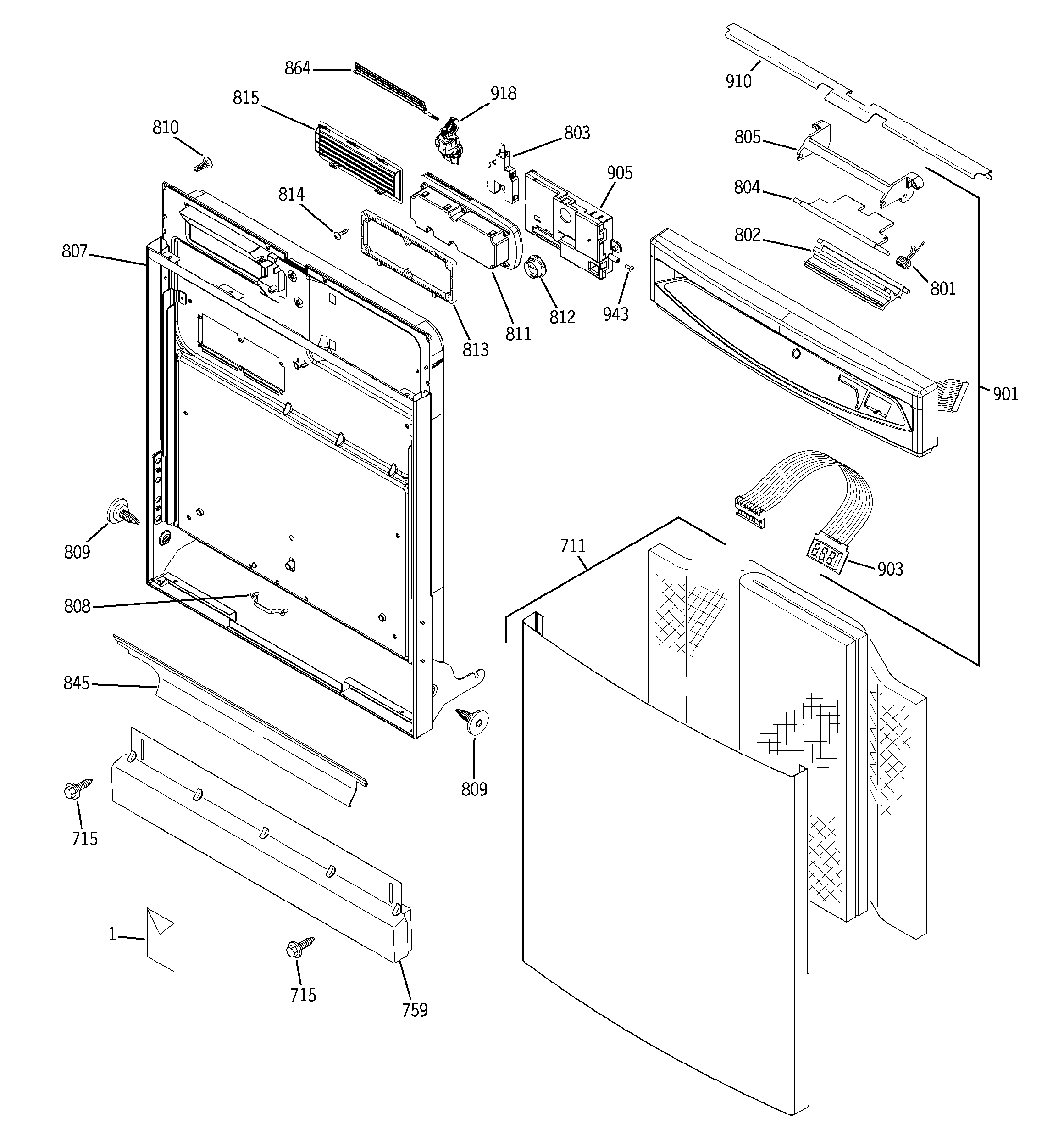 GE GSD6900J01CC escutcheon & door assembly diagram