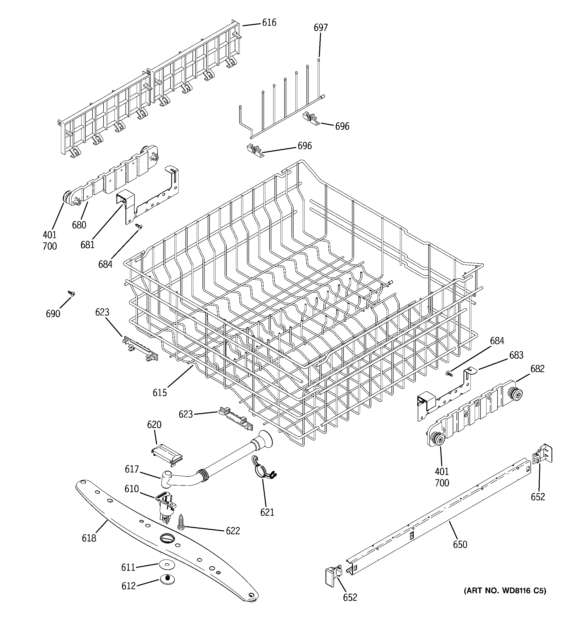 GE GSD6900J01CC upper rack assembly diagram