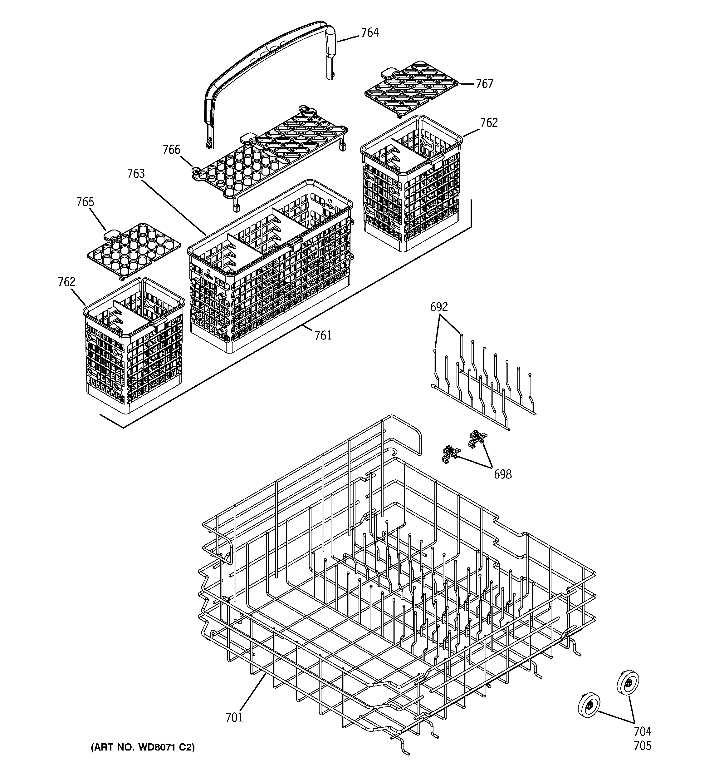 GE GSD6900J01CC lower rack assembly diagram