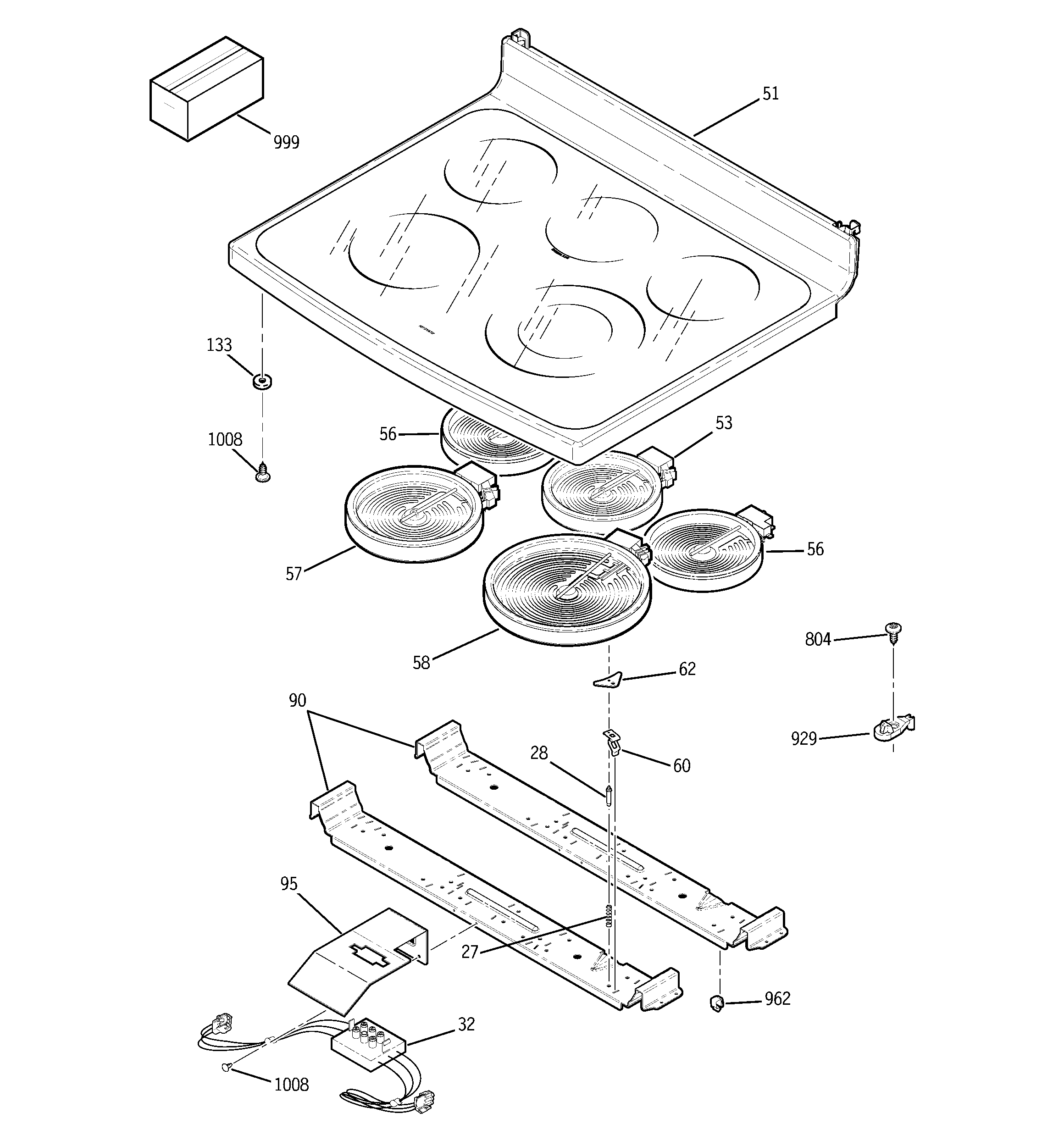 GE JB905BH1BB cooktop diagram