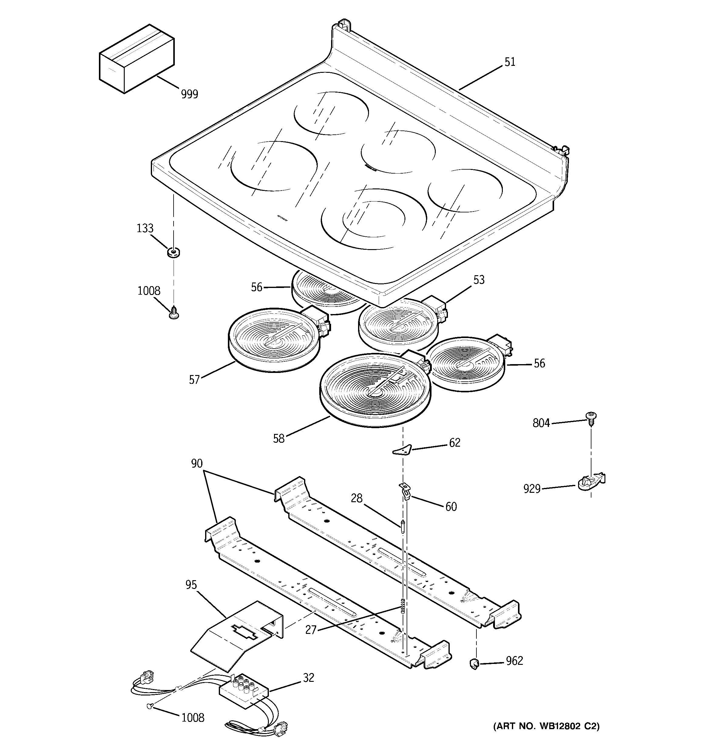 GE JB905SH1SS cooktop diagram