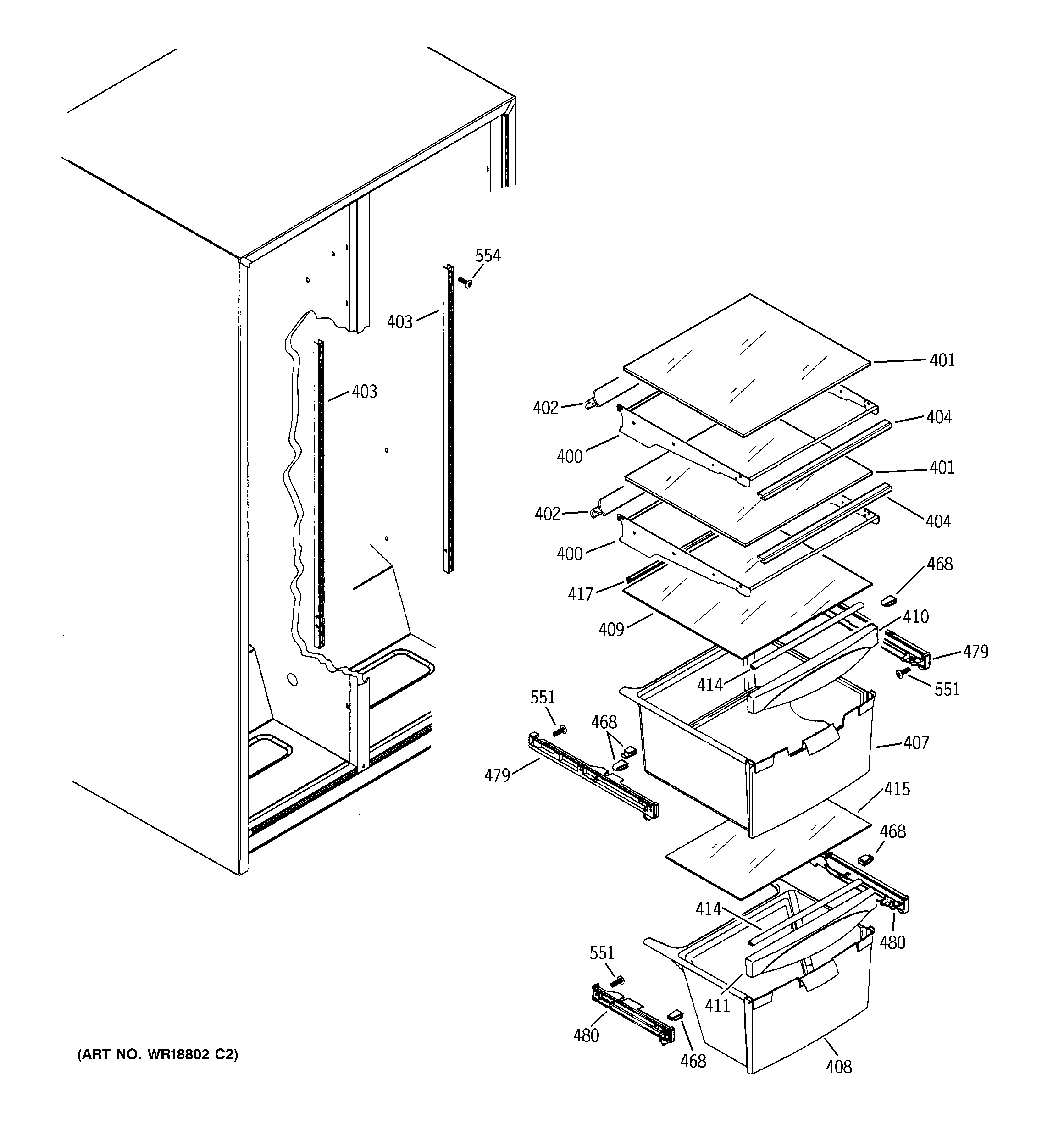 GE GSS20IEMBWW fresh food shelves diagram