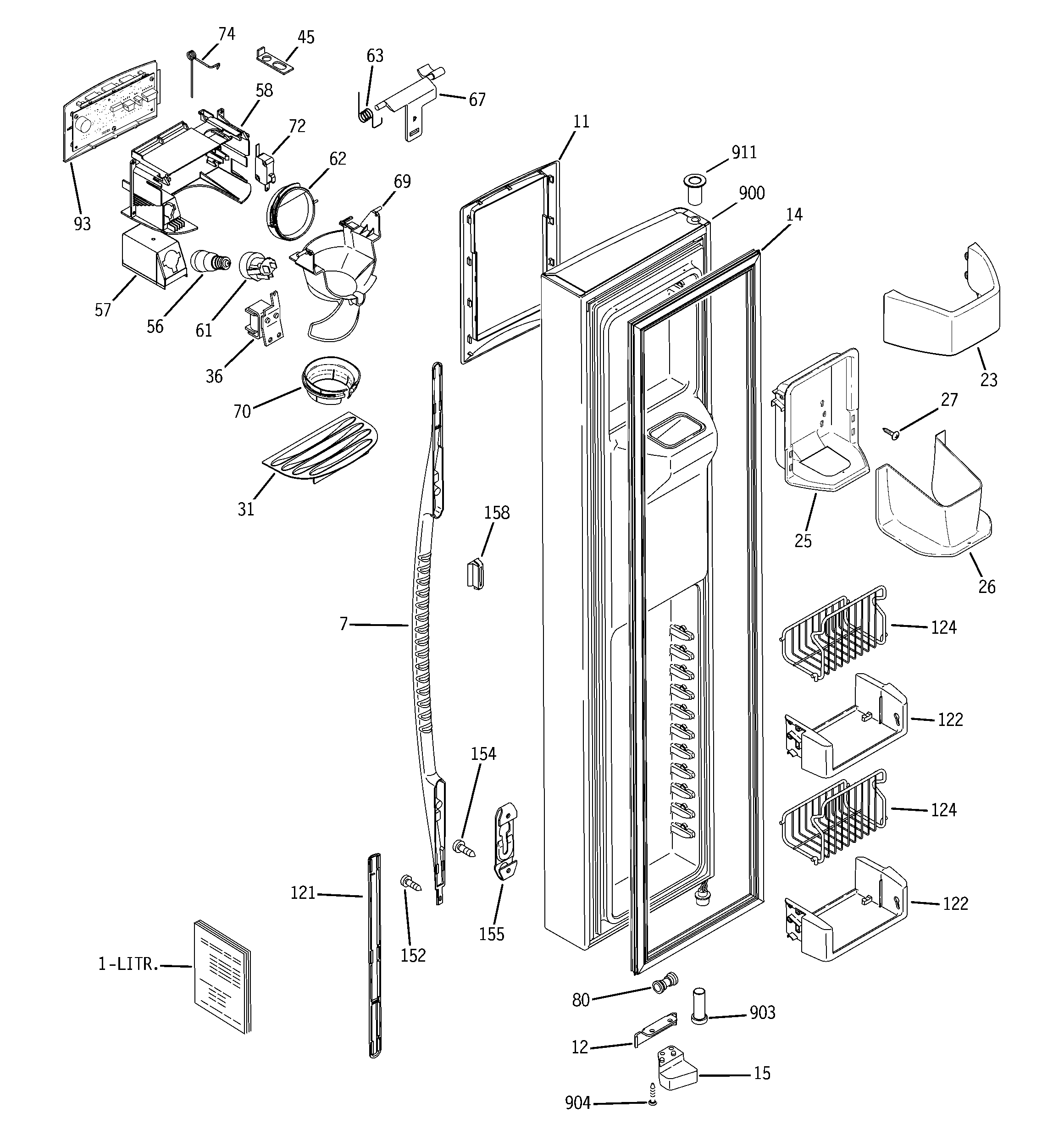 GE PSS29NHPBBB freezer door diagram