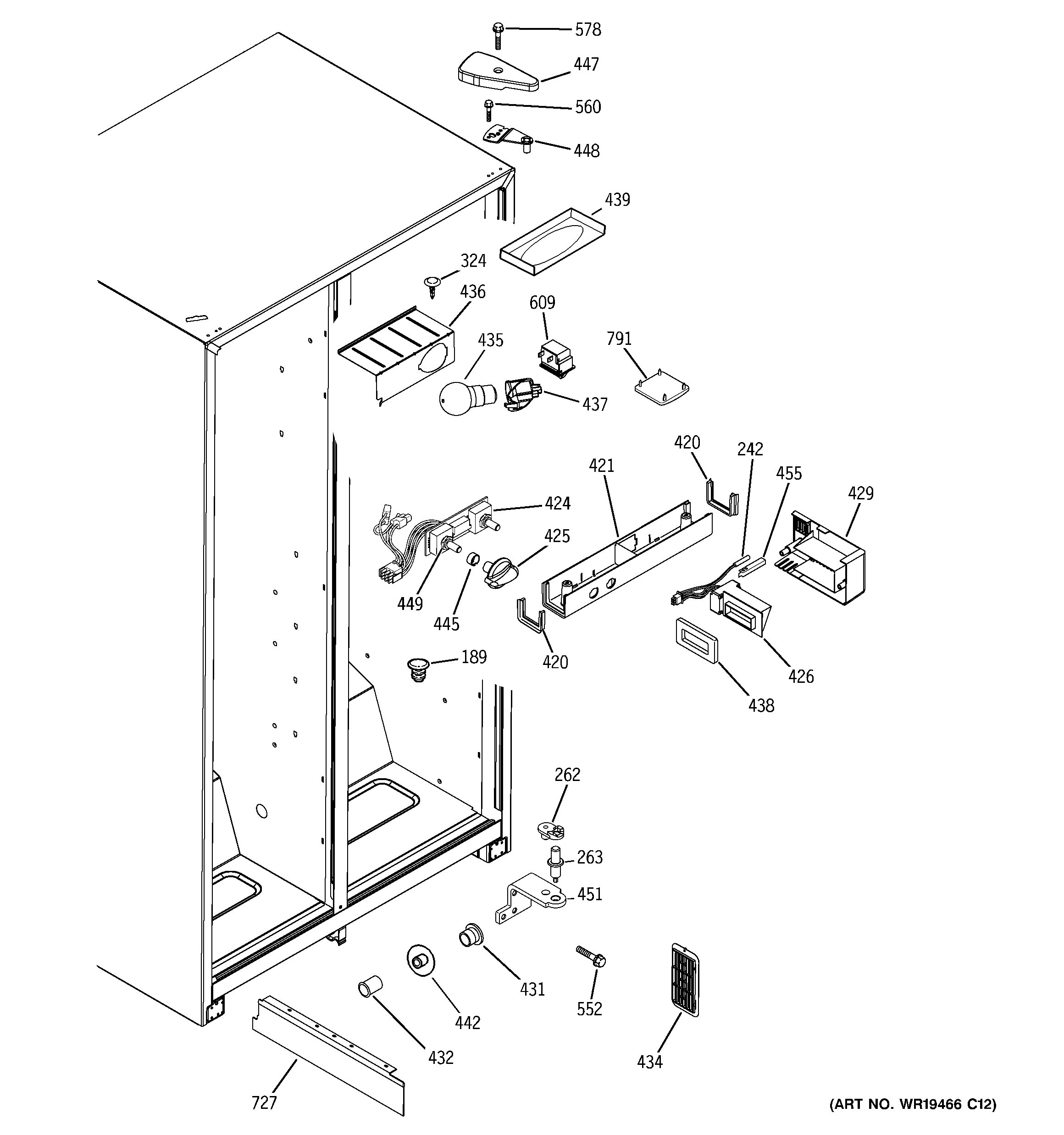 GE GSA22KBPHFBB fresh food section diagram