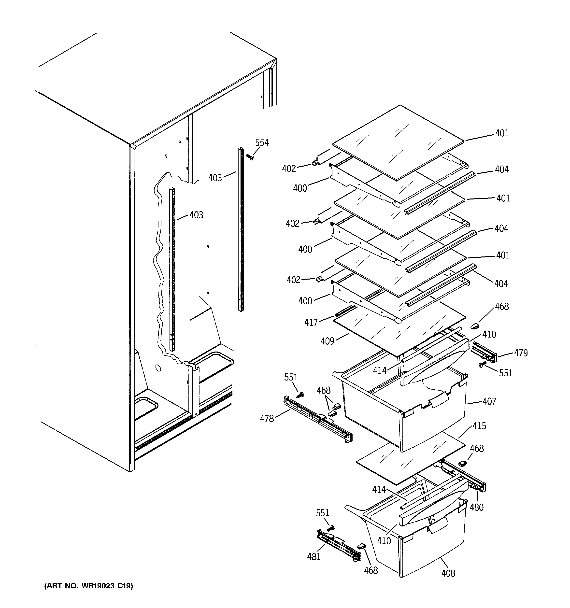 GE GSS25IFPHCC fresh food shelves diagram