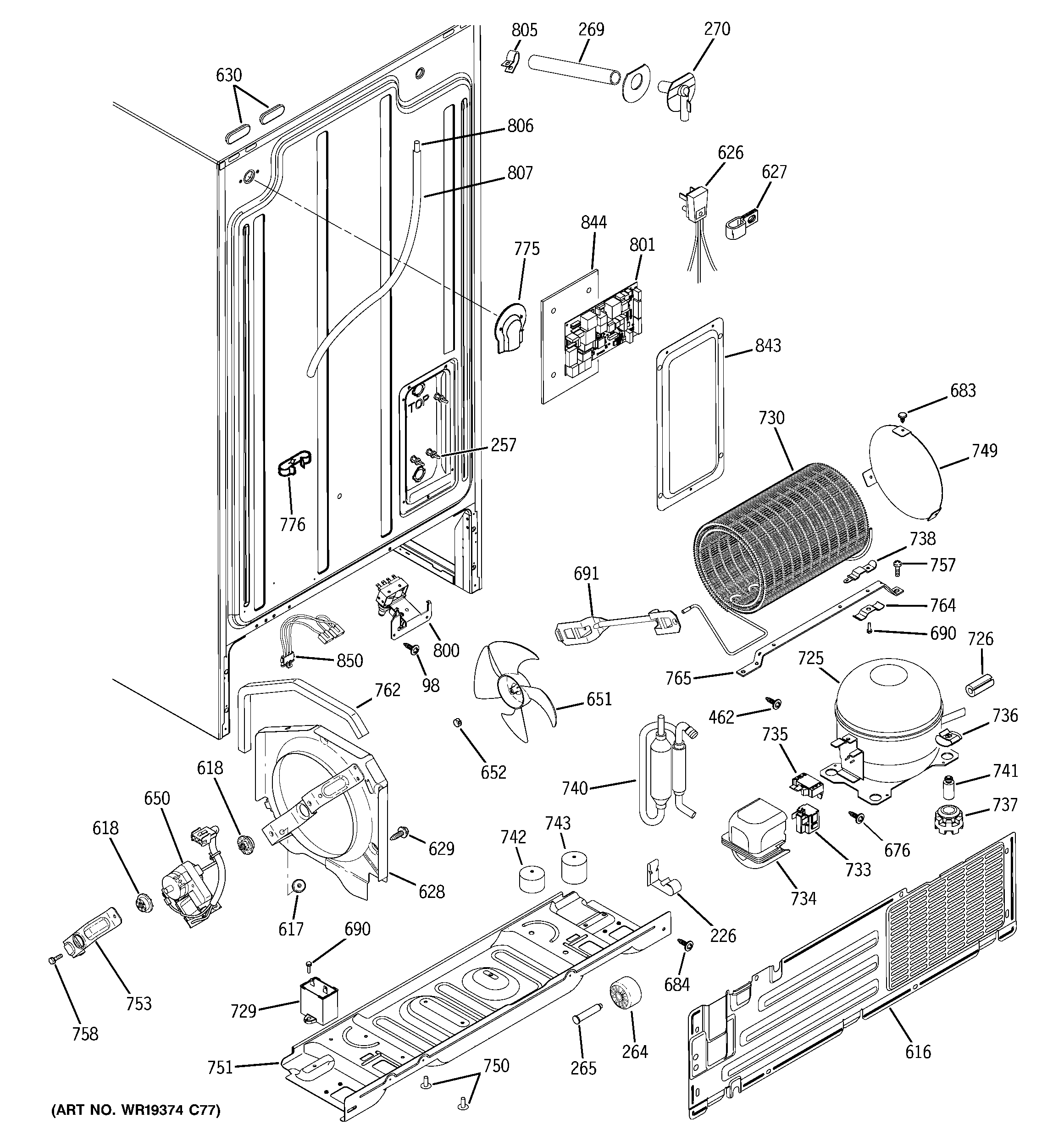 GE GSS22WGPHWW sealed system & mother board diagram