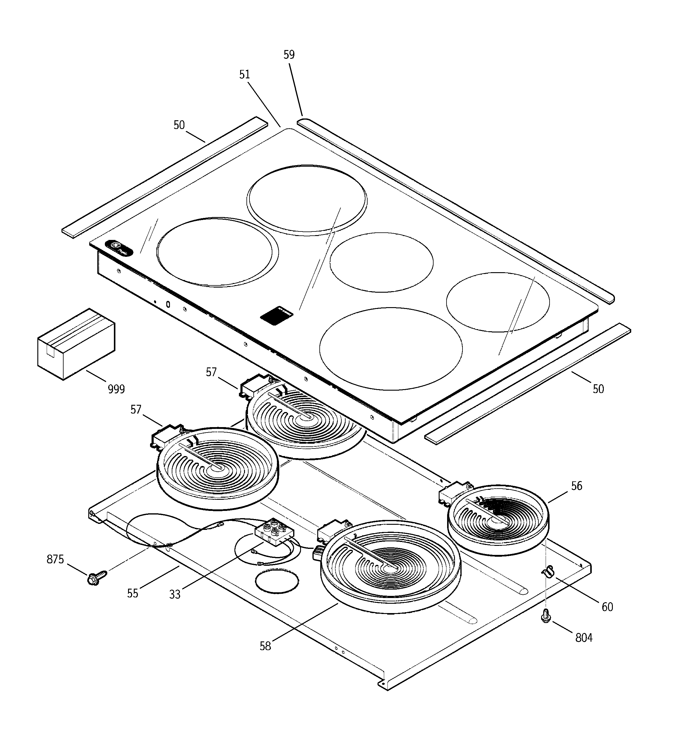 GE JCSP47BF4BB cooktop diagram