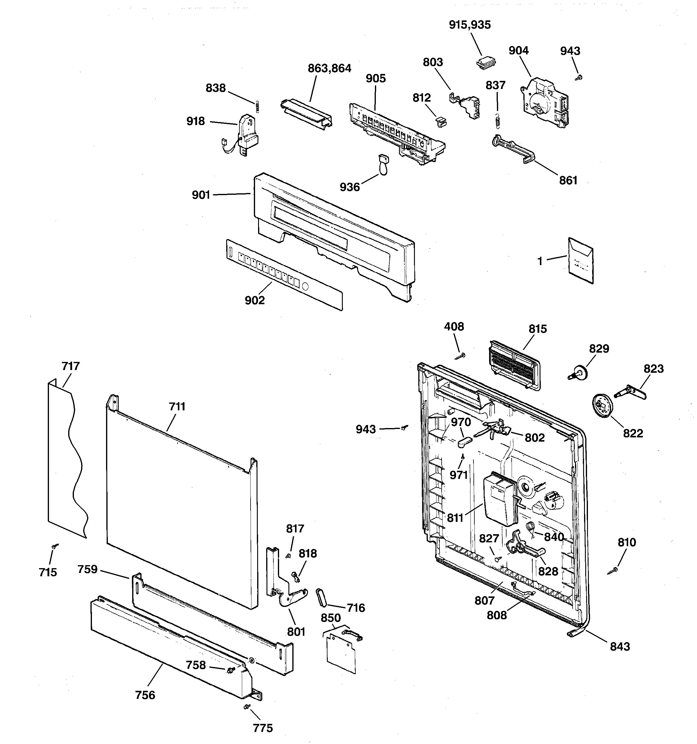 GE GSD5700G03WW escutcheon & door assembly diagram