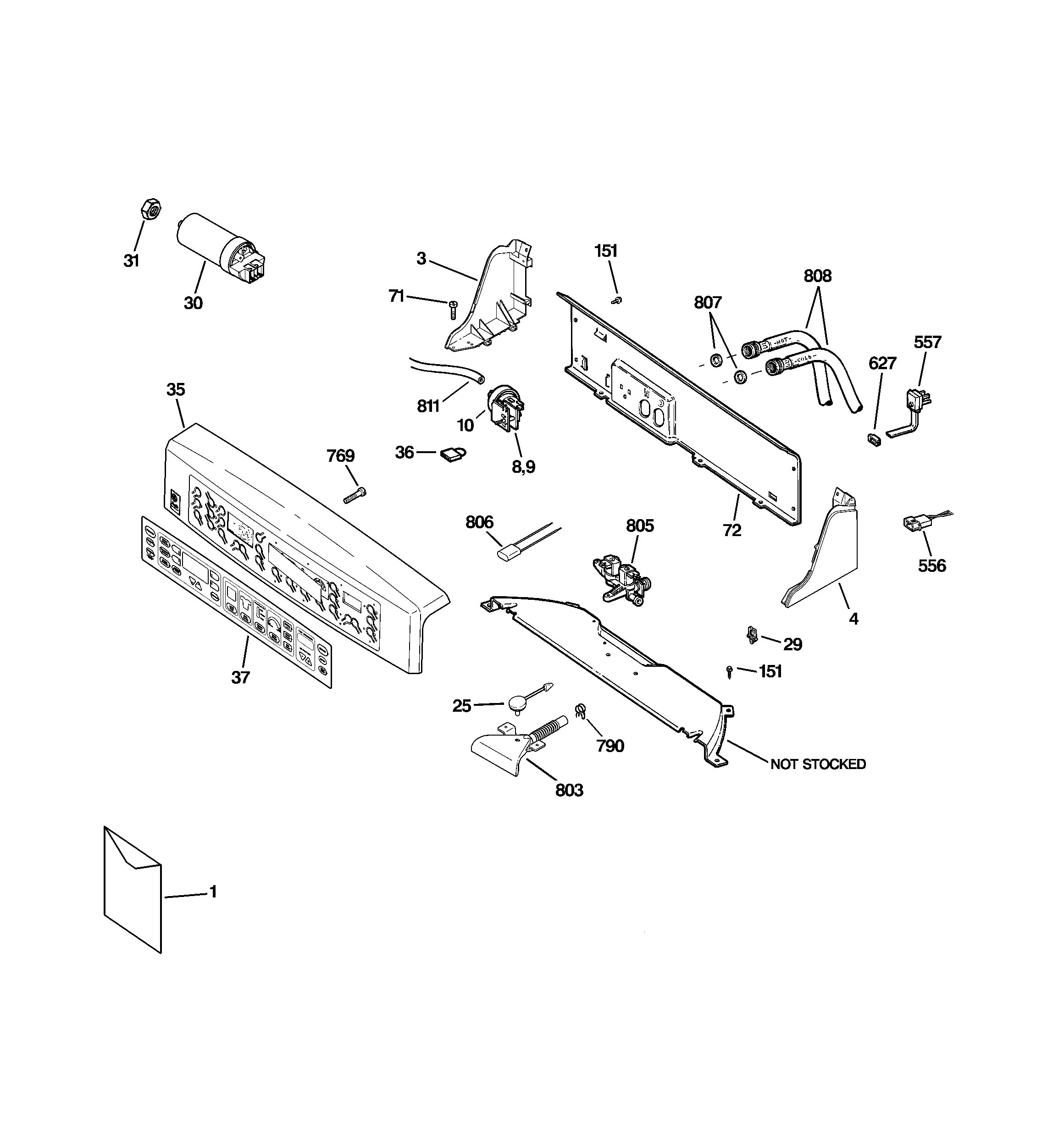 GE WPRB9220D1WW controls & backsplash diagram