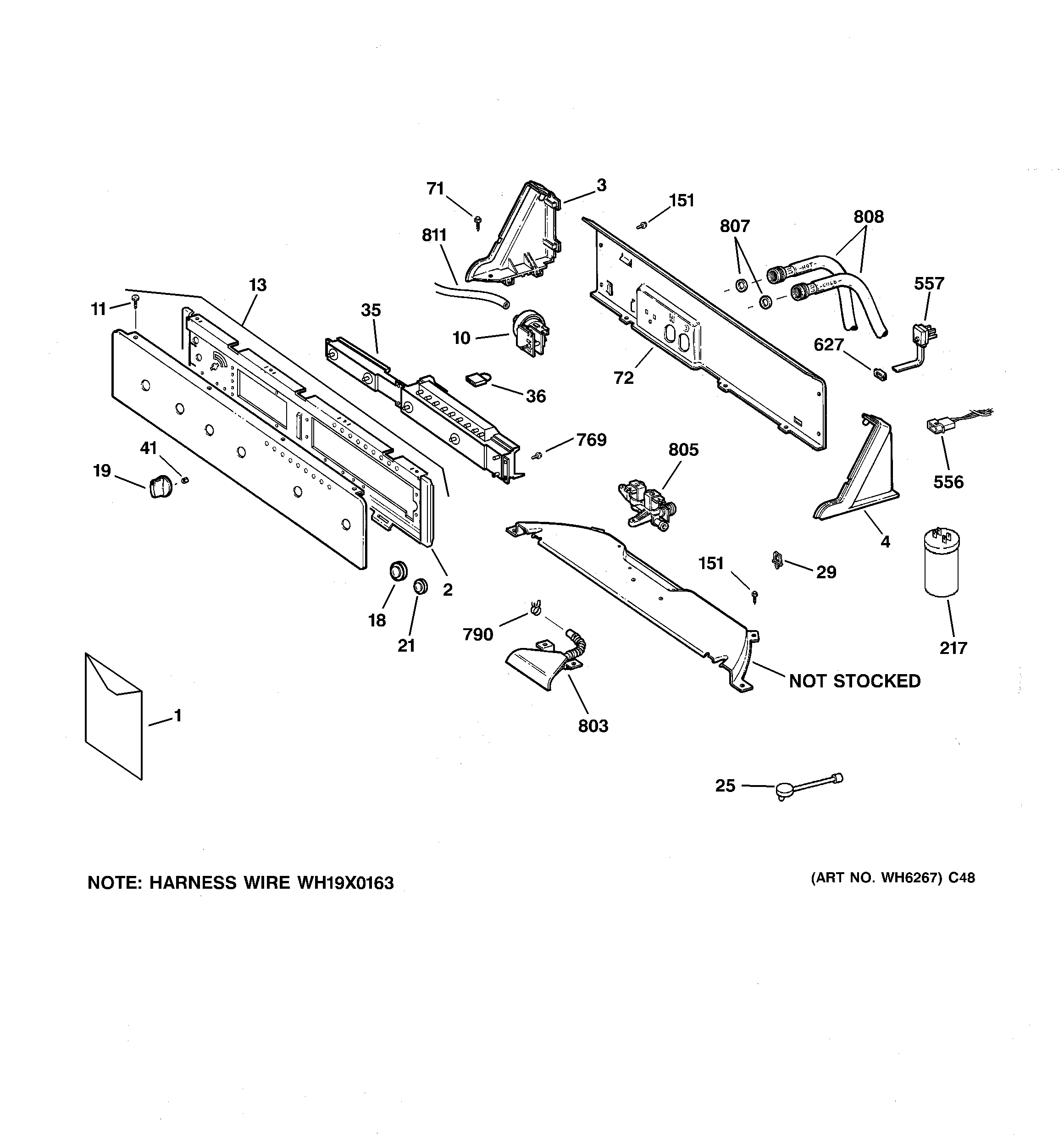 GE WWRE6260D1WW controls & backsplash diagram