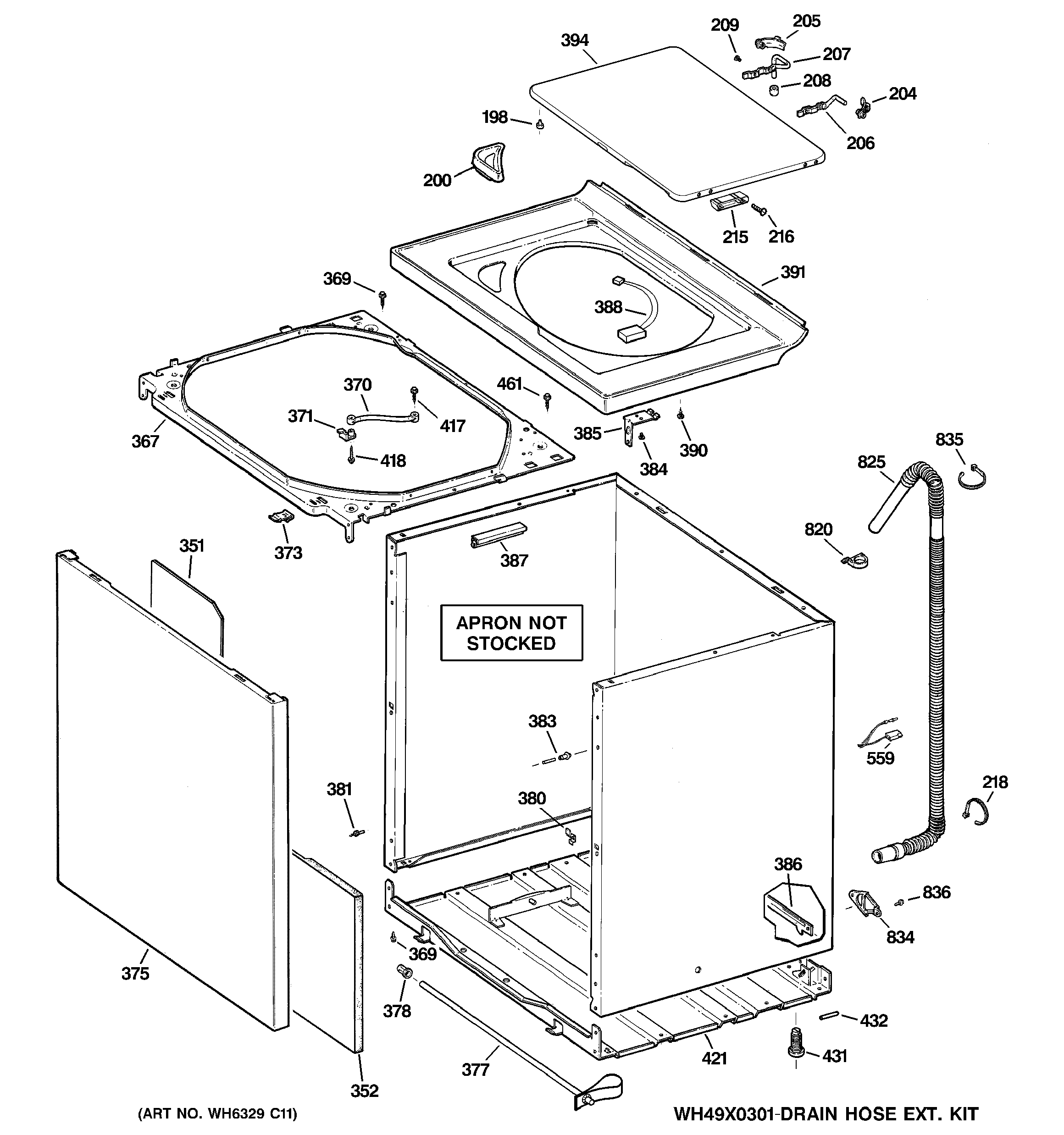 GE WWRE6260D1WW cabinet, cover & front panel diagram