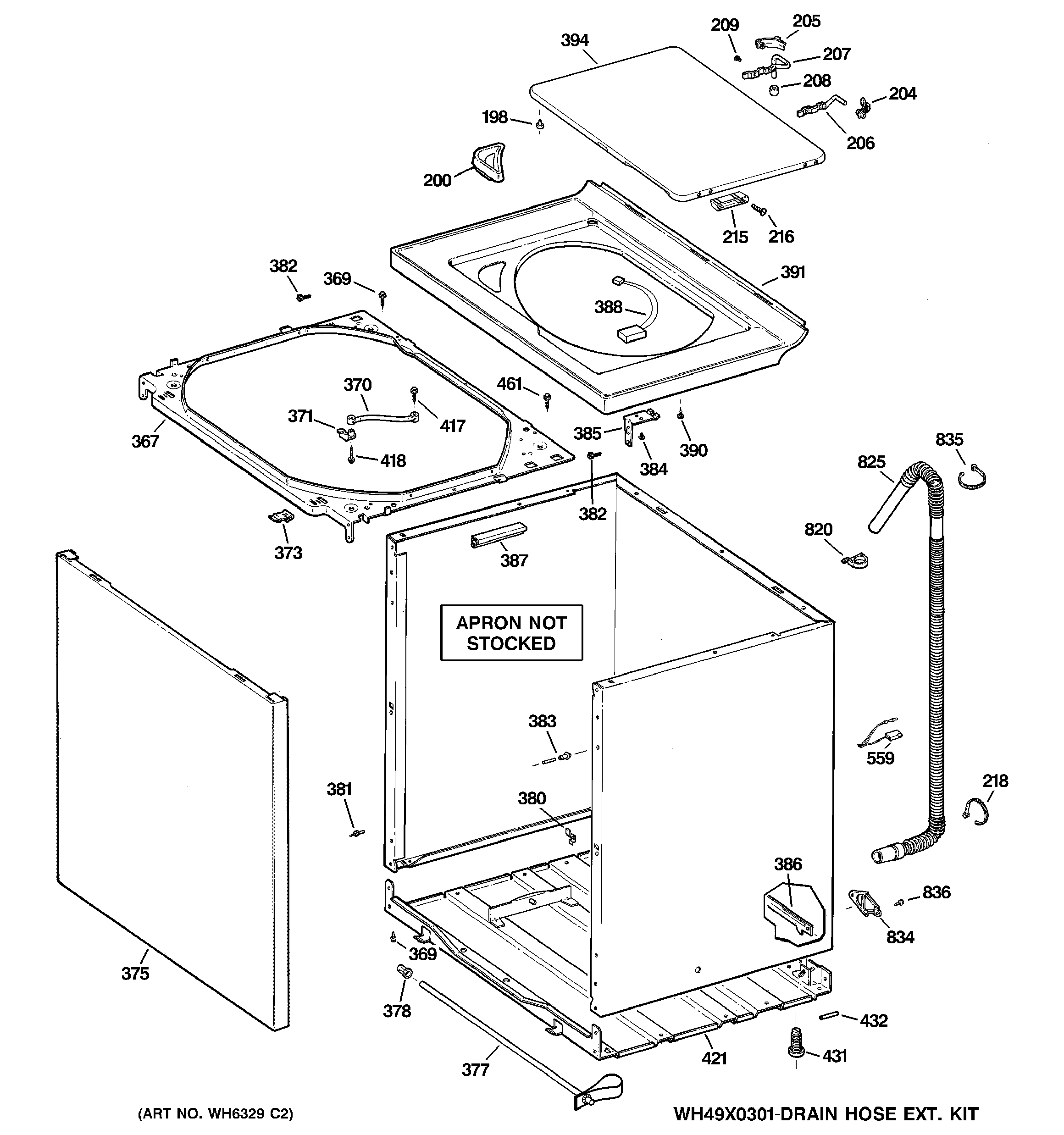 GE WNSE5260D1WW cabinet, cover & front panel diagram