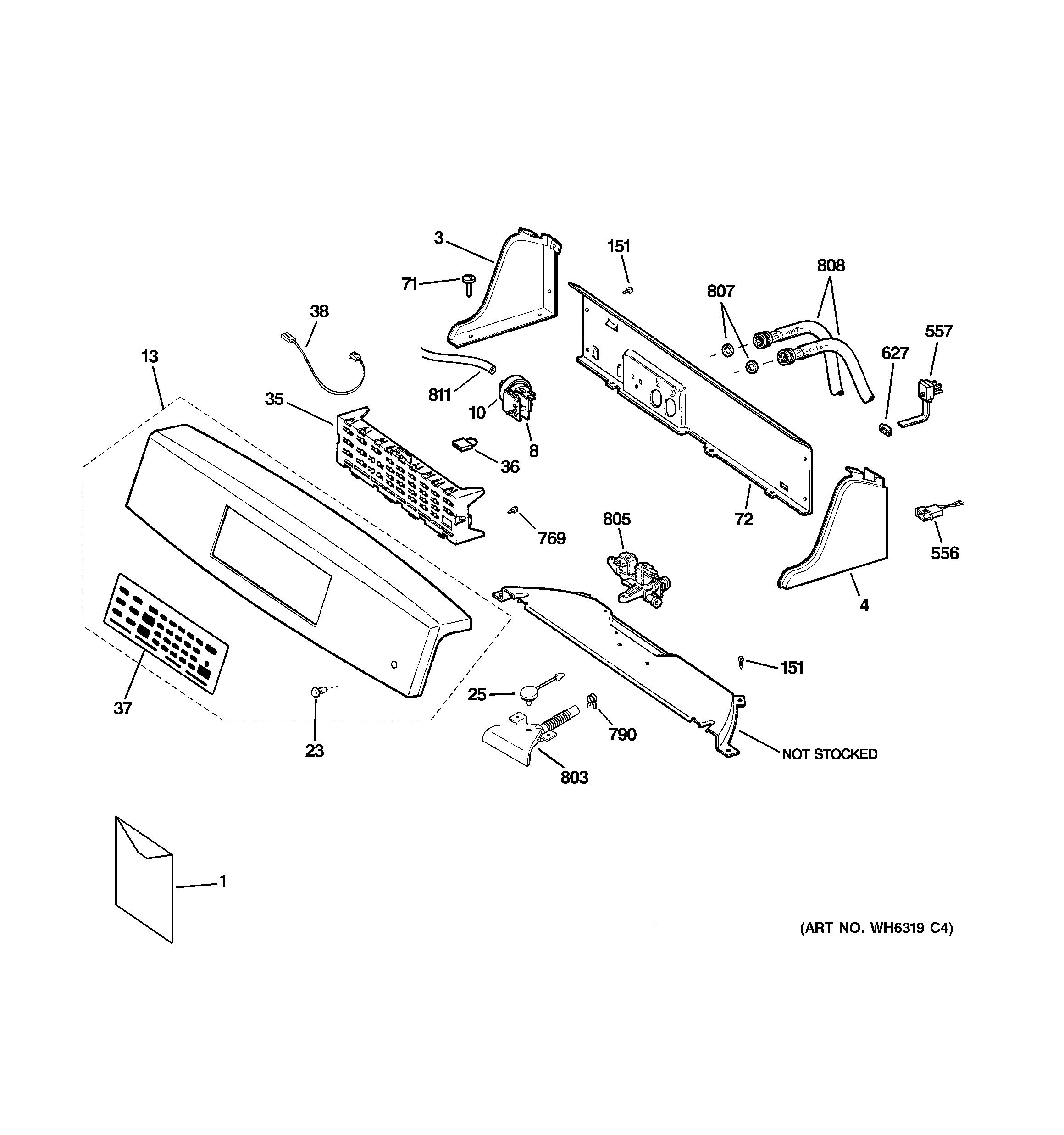 GE WPRB8050D1WW controls & backsplash diagram