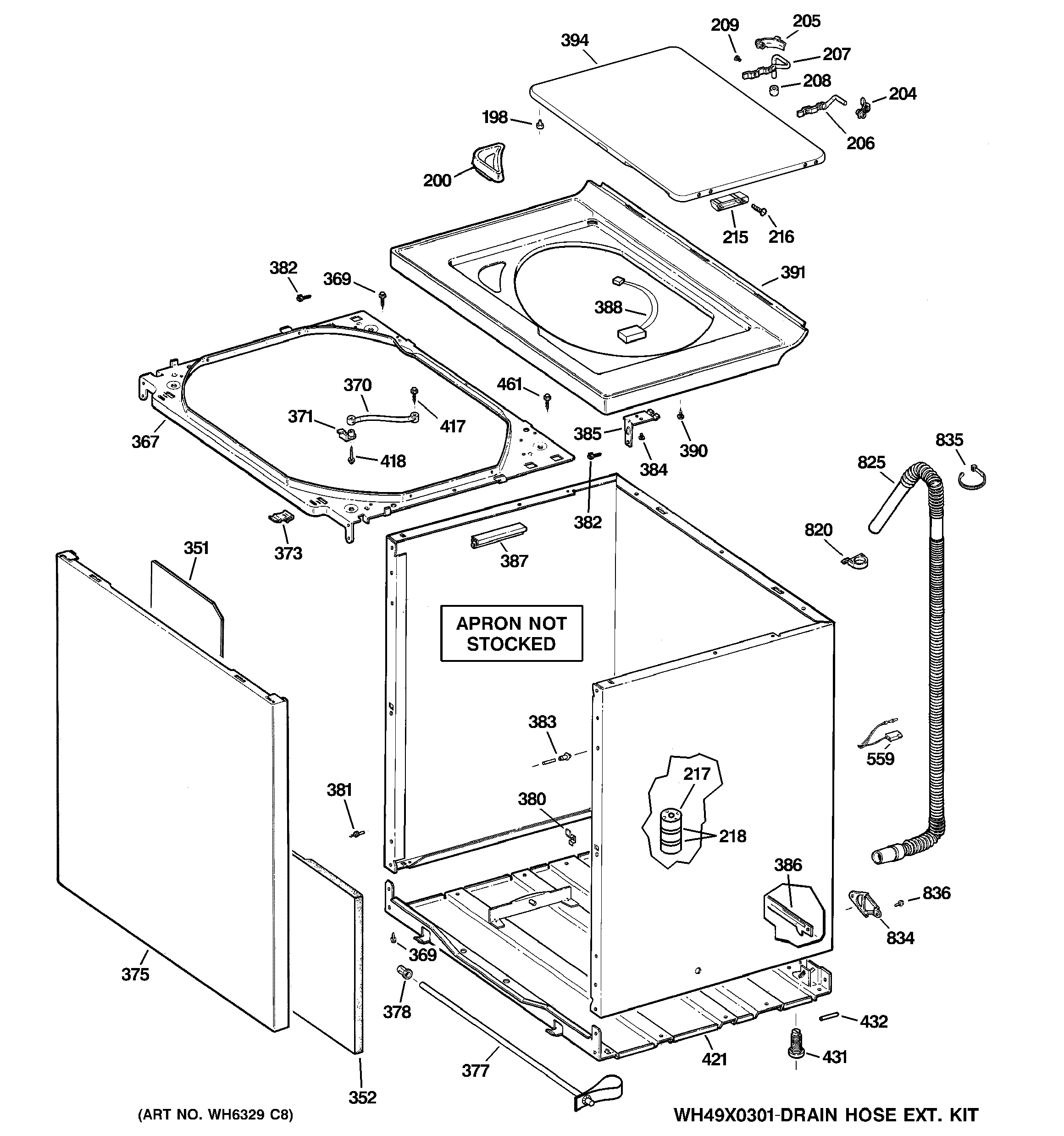 GE WPRB8050D1WW cabinet, cover & front panel diagram