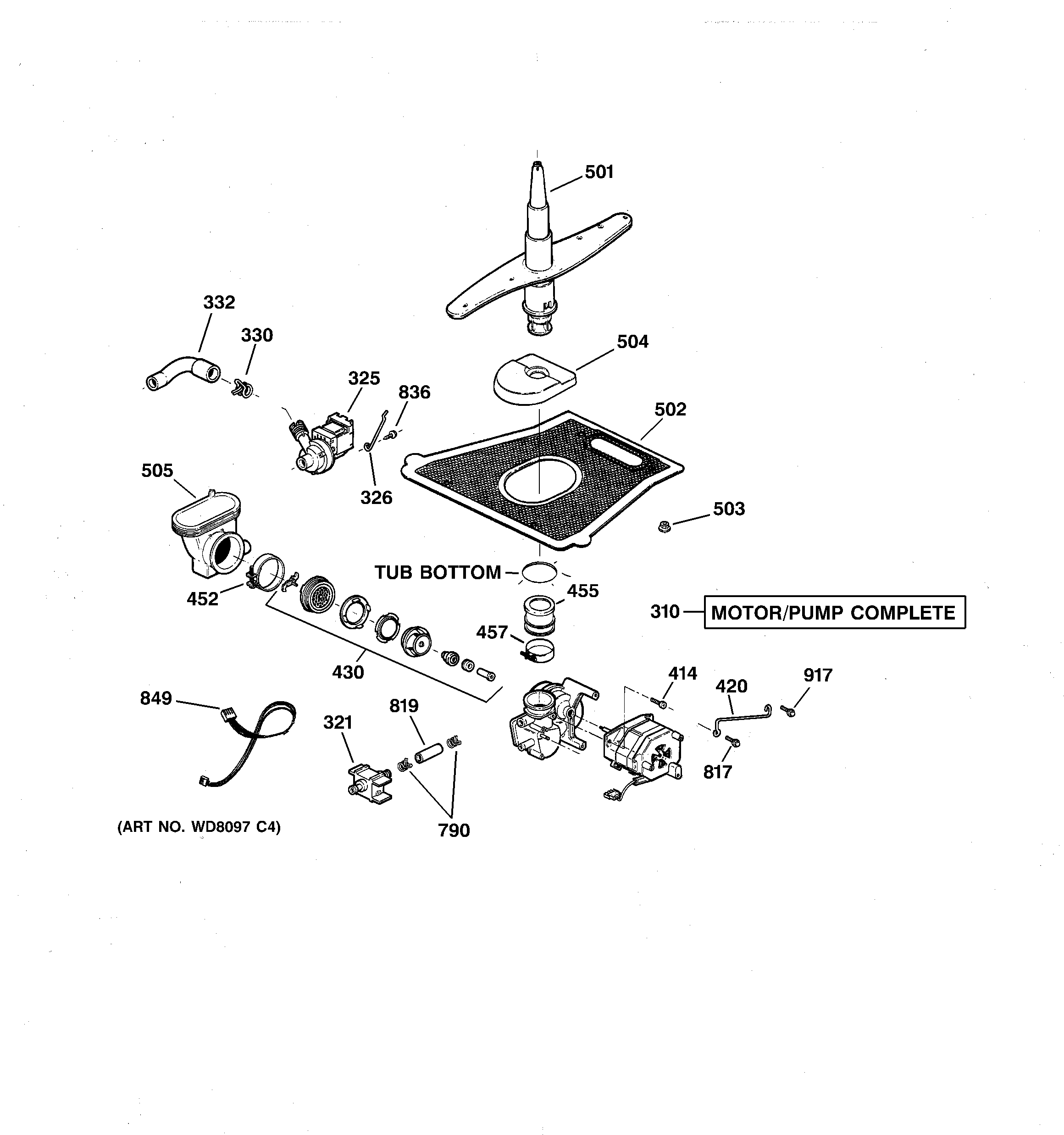 GE EDW3000G01BB motor-pump mechanism diagram