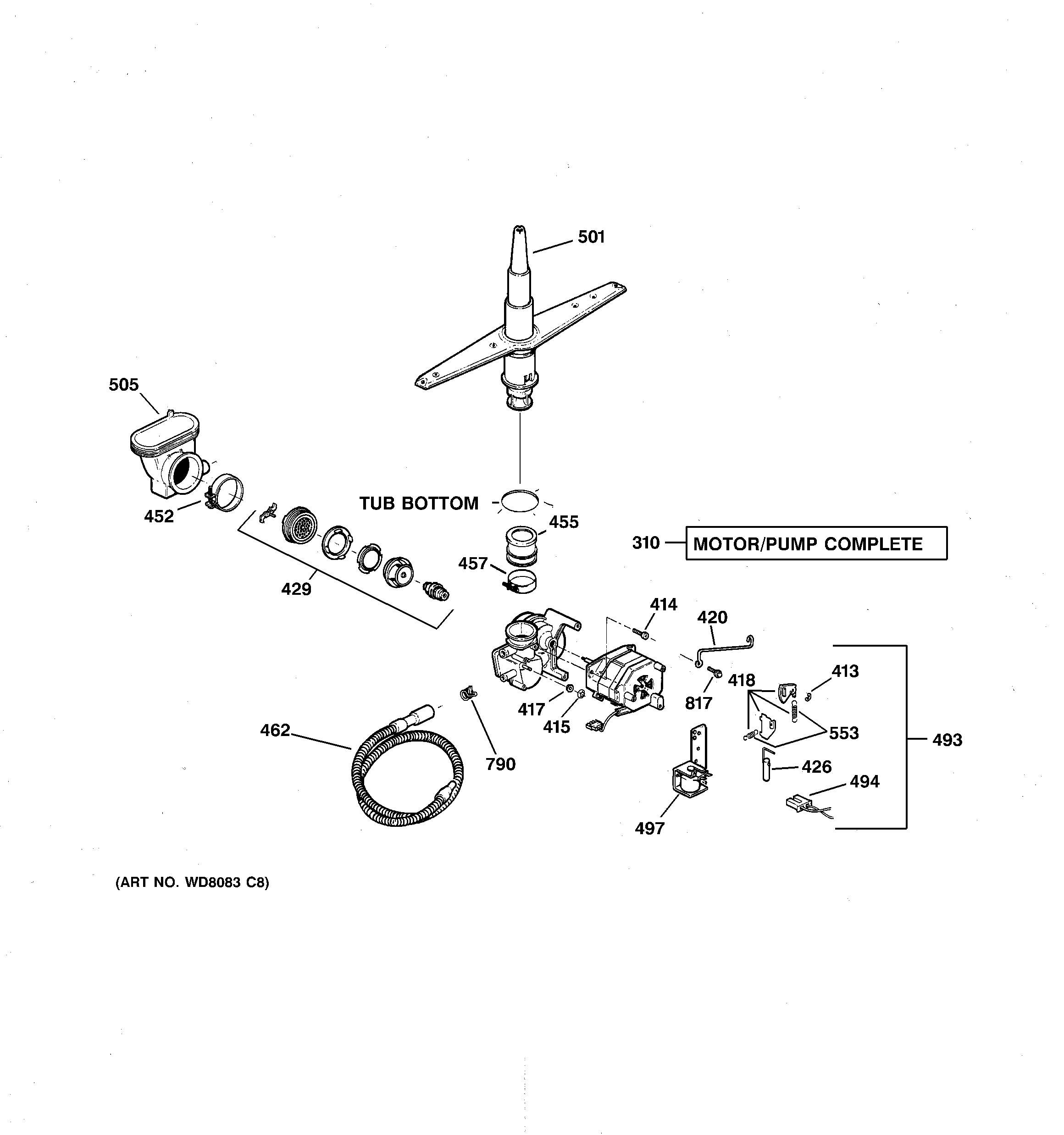 GE GSDL112F02WW motor-pump mechanism diagram