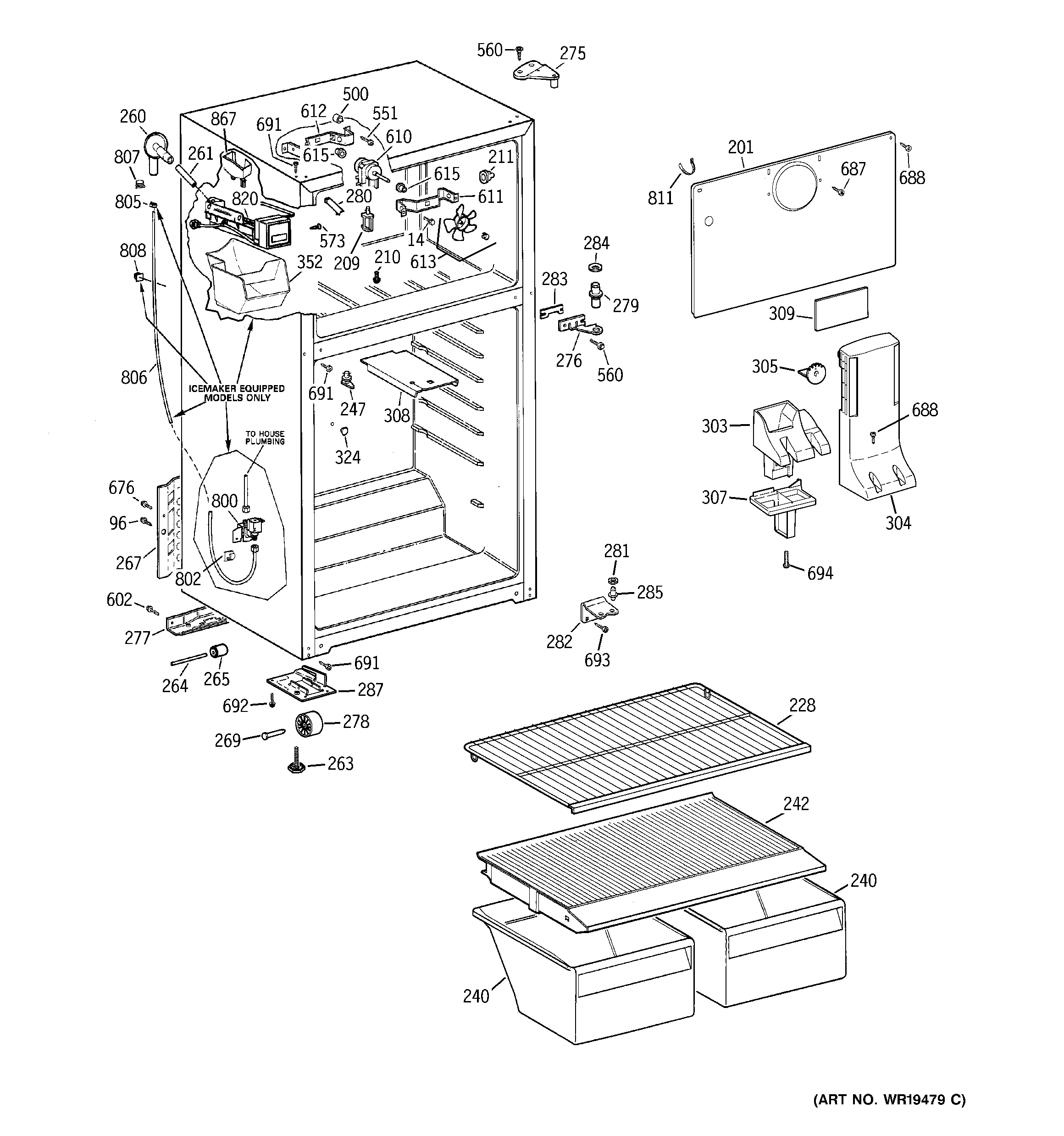 GE GTS15BCRELWW cabinet diagram