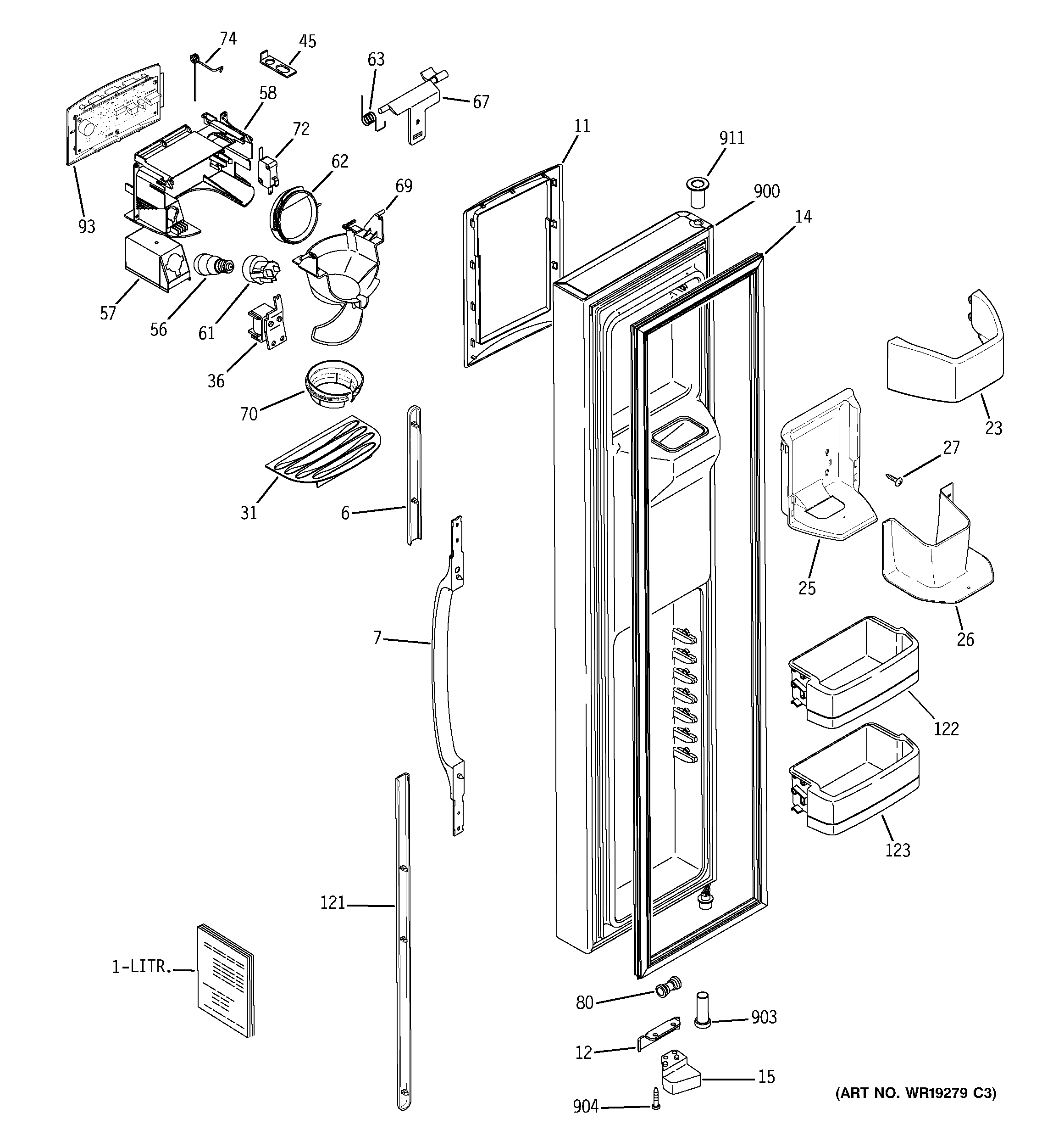 GE GSF25XGRACC freezer door diagram