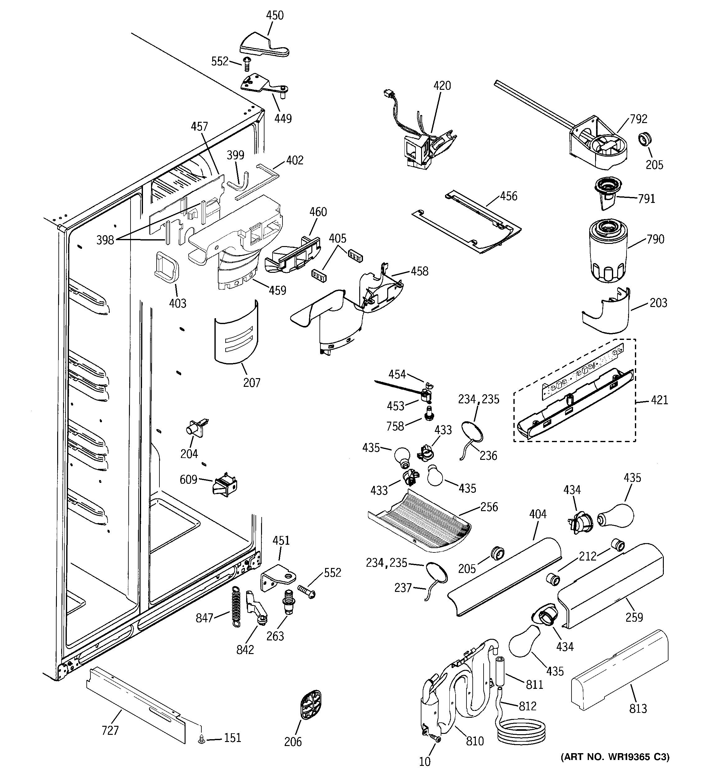 GE GSF25XGRACC fresh food section diagram