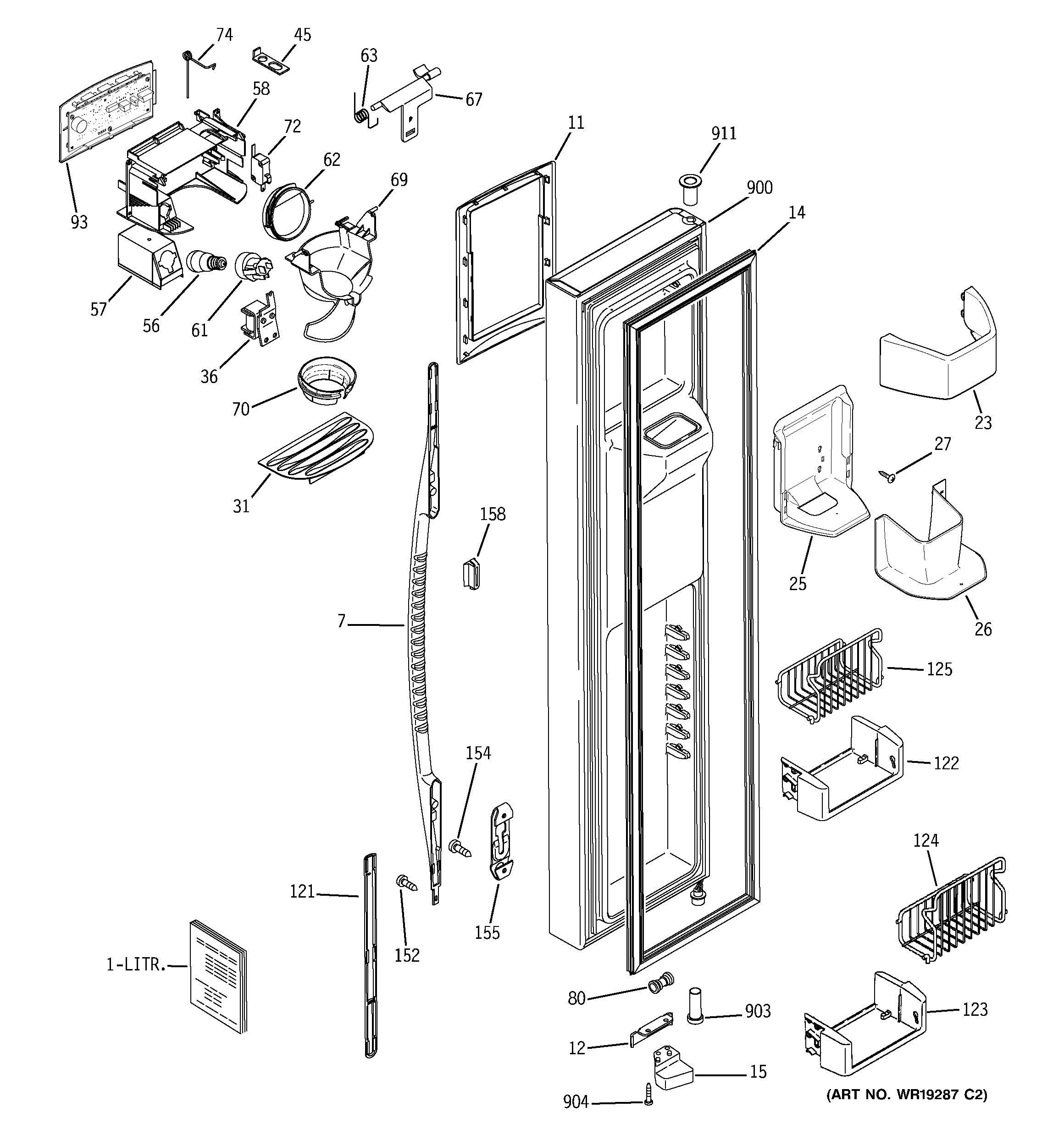 GE PSS26NHPBWW freezer door diagram