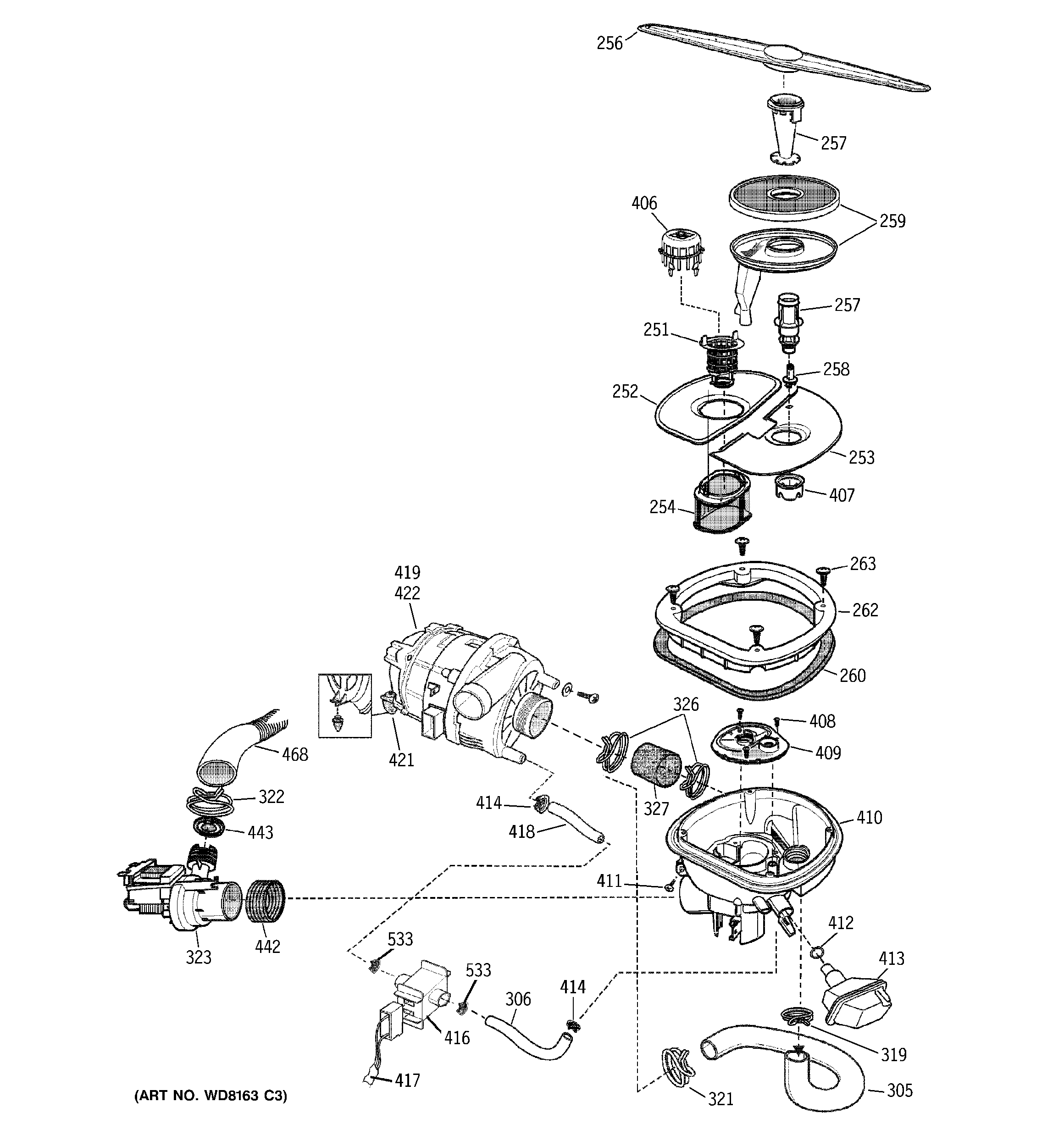 GE ZBD6400G03BB sump assembly diagram