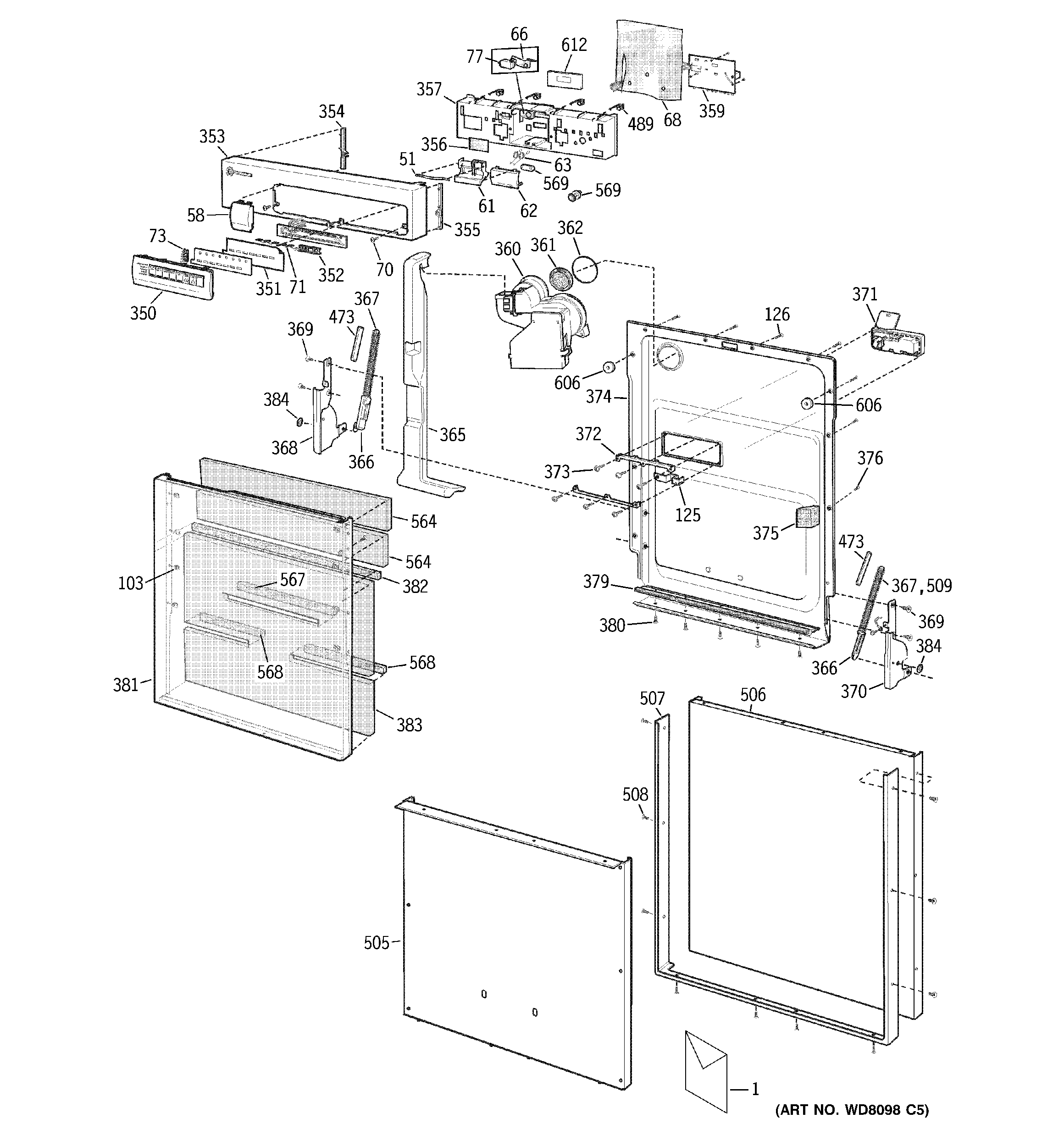 GE ZBD6500G03SS door assembly diagram