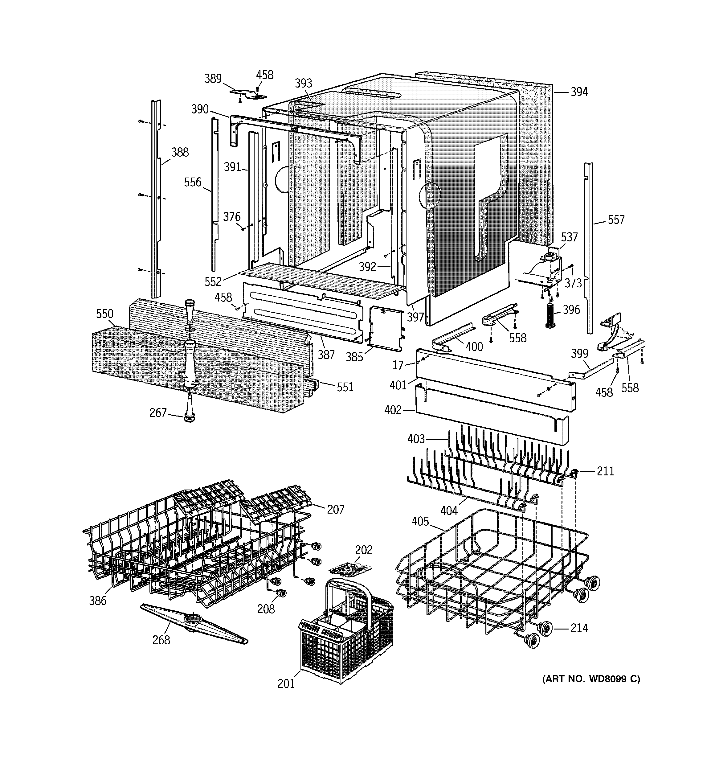 GE ZBD6500G03SS basket & wrap assembly diagram
