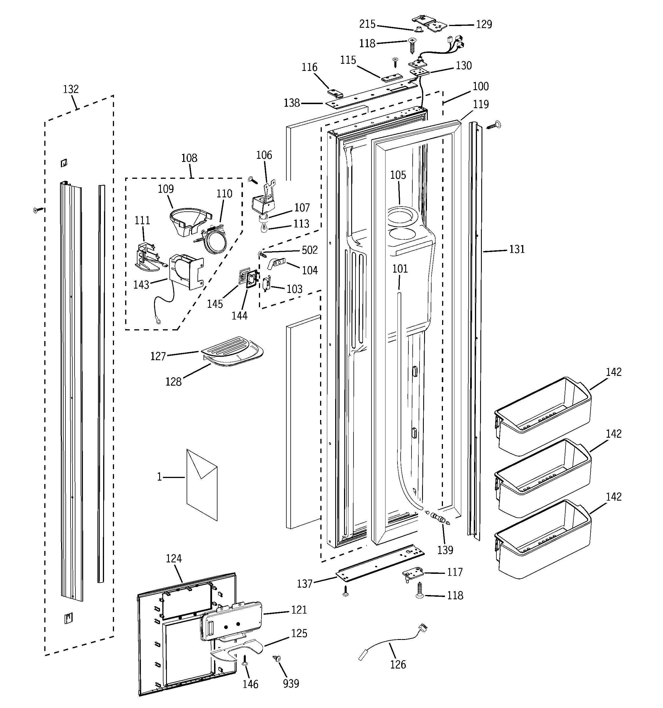GE PSB42LGRWV freezer door diagram