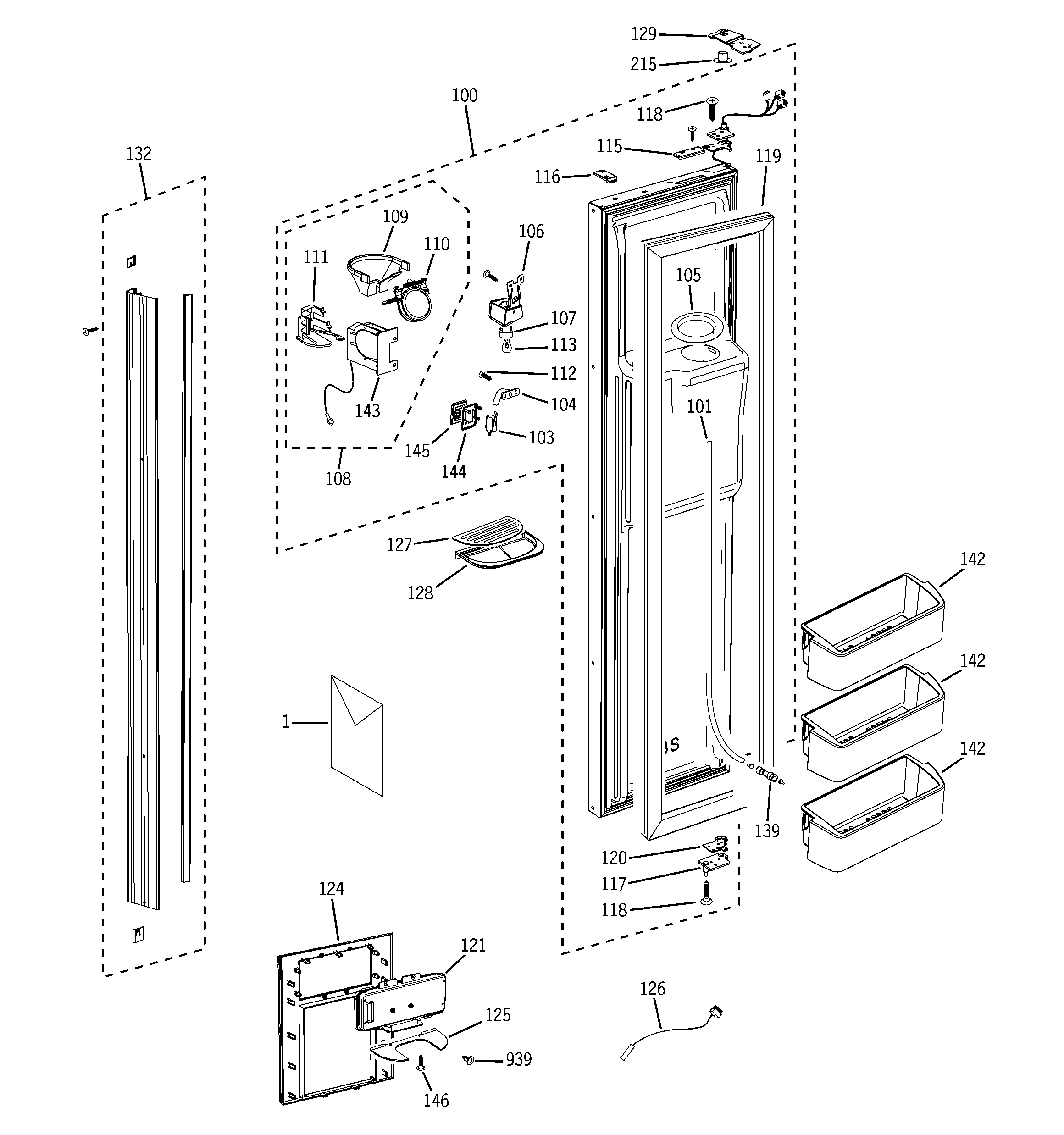 GE PSB42LSRBV freezer door diagram