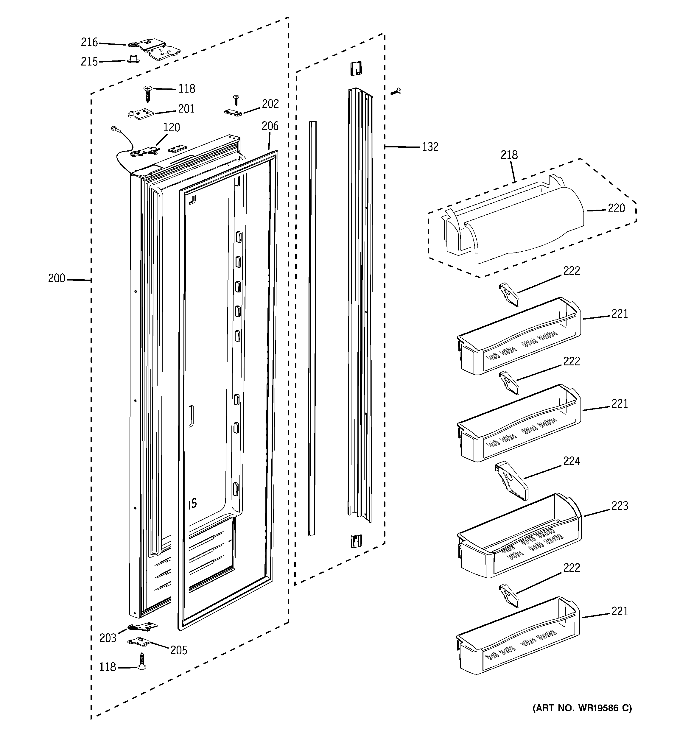 GE PSB42LSRBV fresh food door diagram