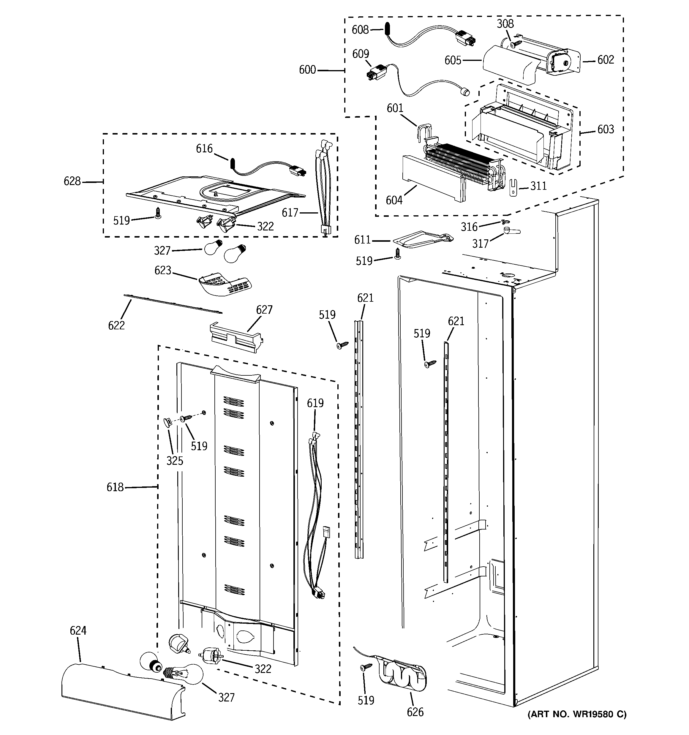 GE PSB42LSRBV fresh food section diagram