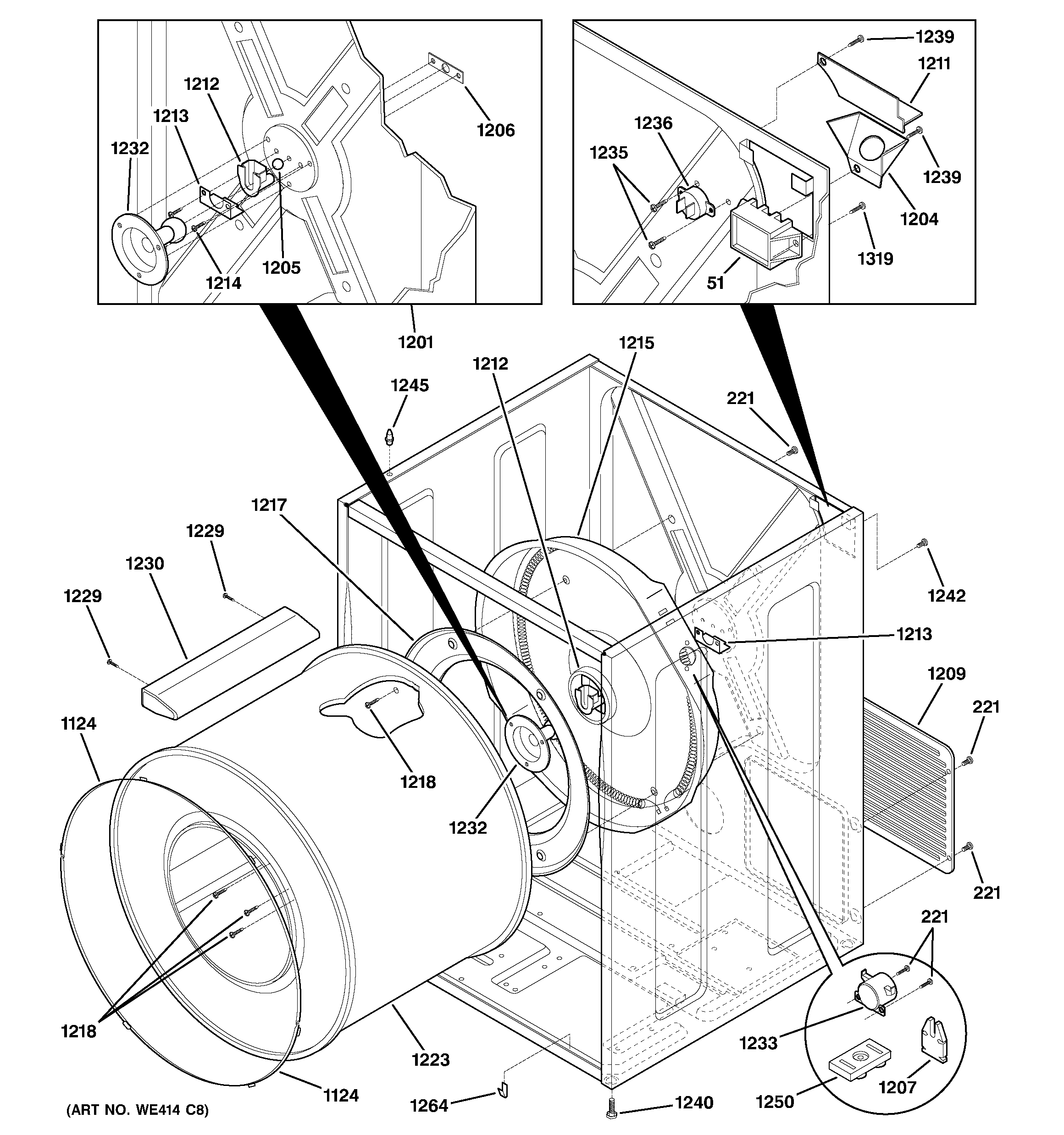 GE DBL333EB6CC cabinet & drum diagram