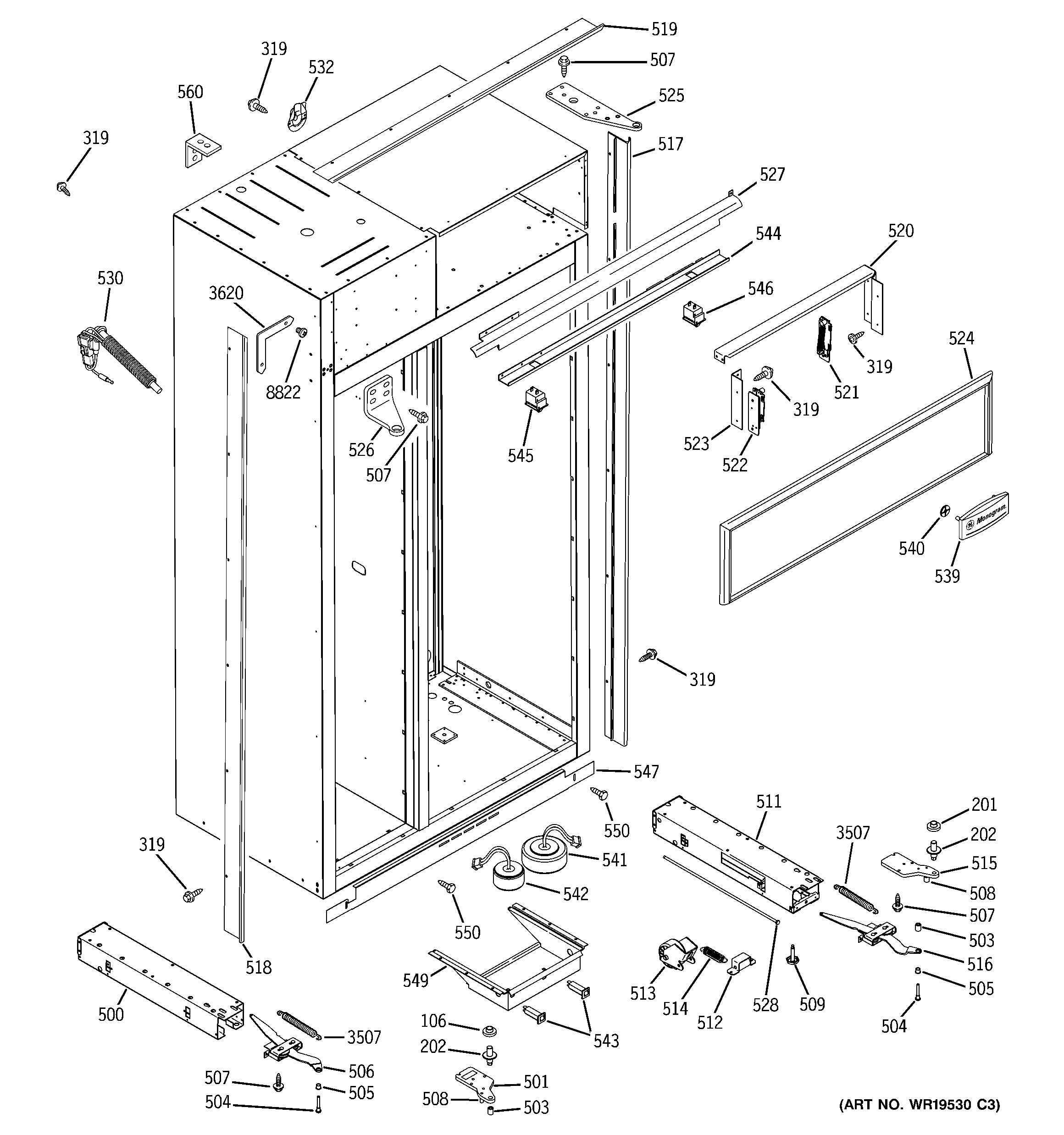 GE ZISS480NRBSS case parts diagram
