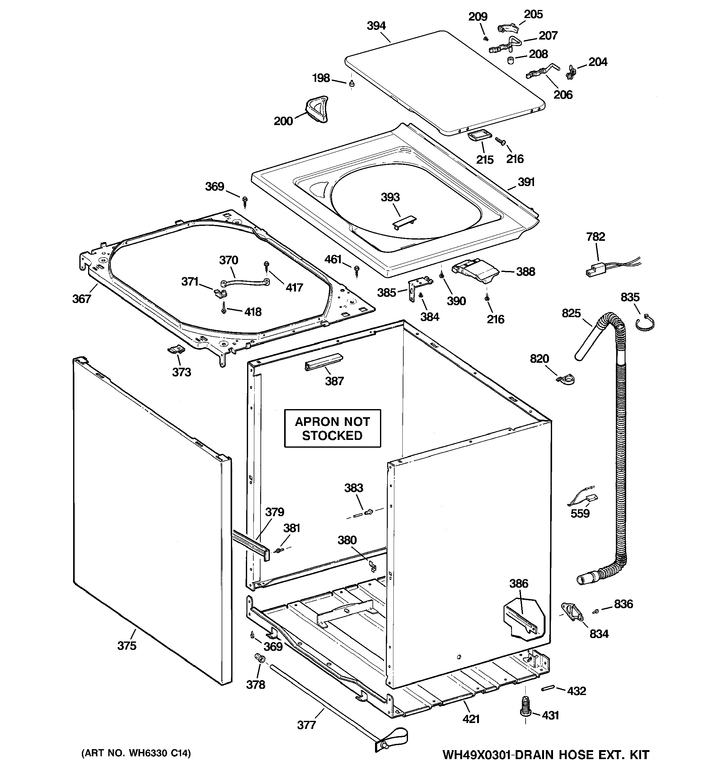GE WCSR2090D7WW cabinet, cover & front panel diagram