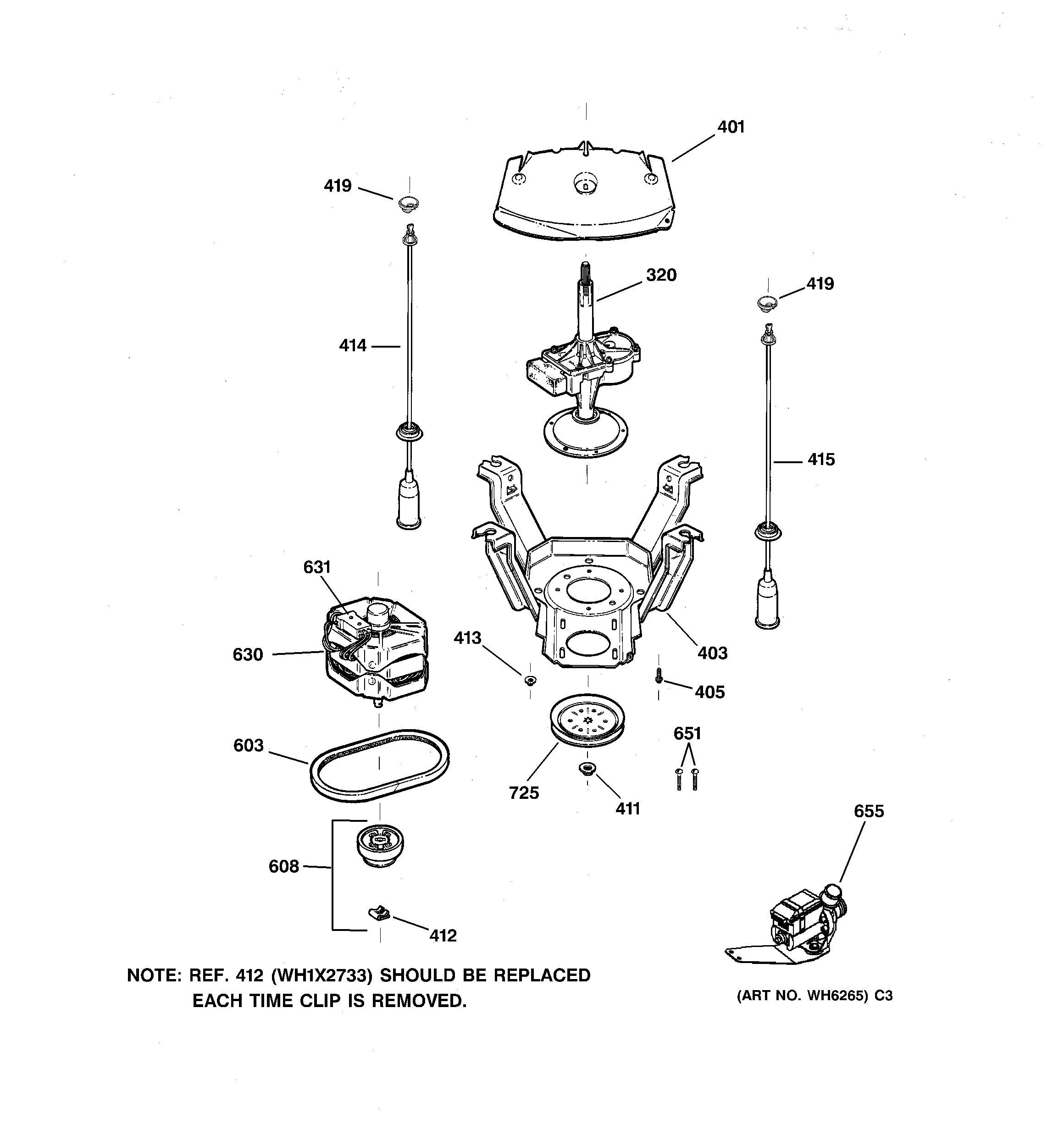 GE WCSR2090D7WW suspension, pump & drive components diagram