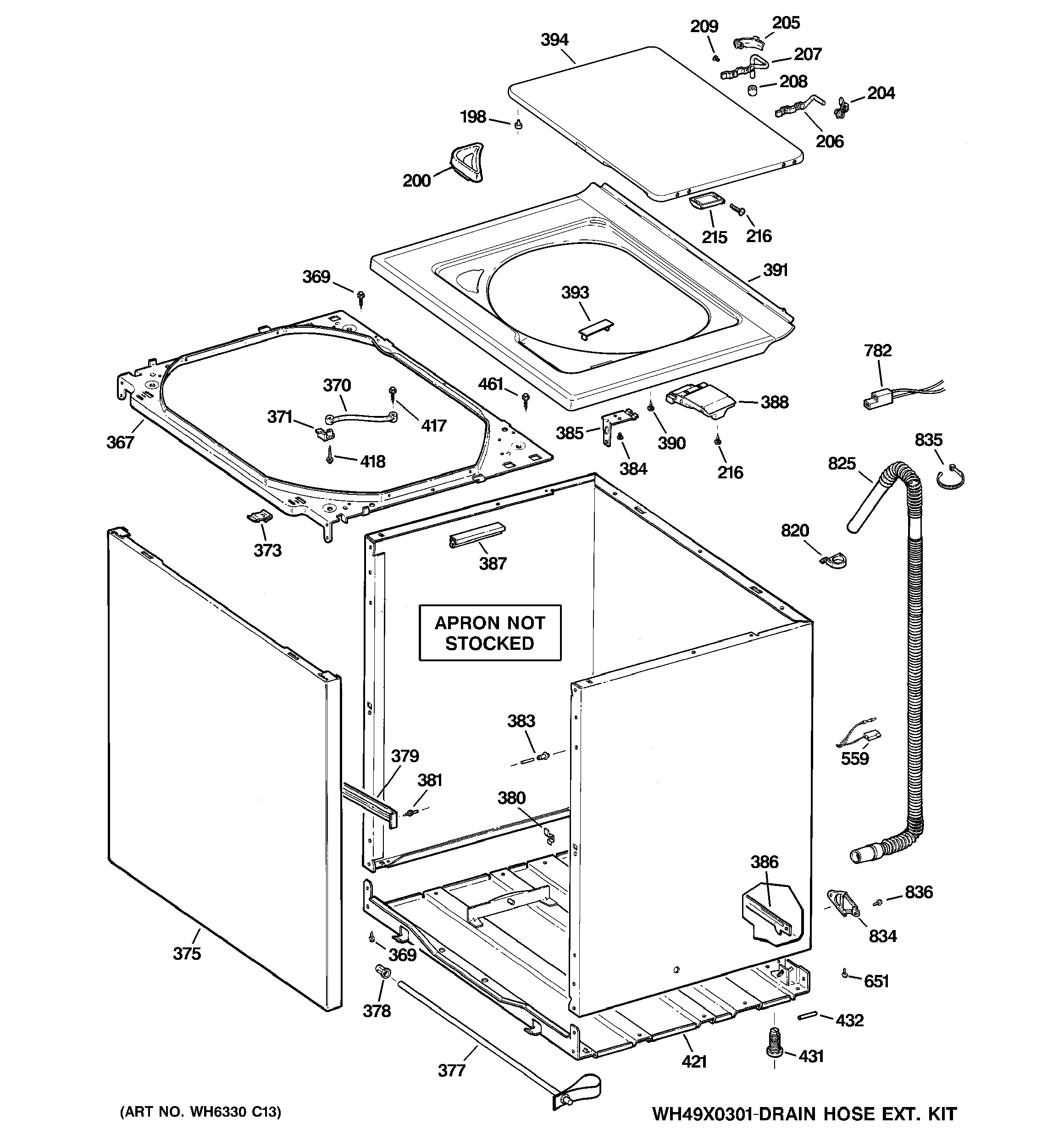 GE WDSR2080D7WW cabinet, cover & front panel diagram