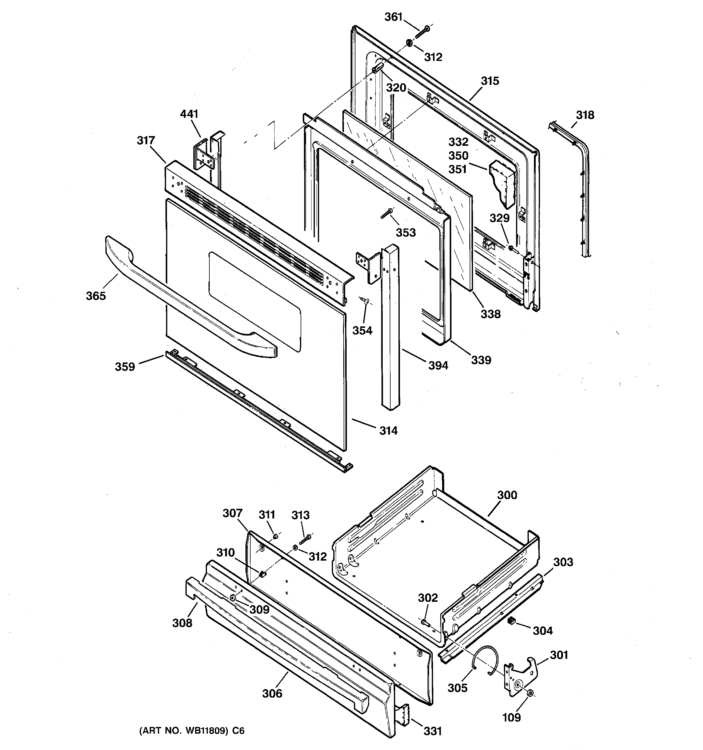 GE JGBS23BEH2BB door & drawer parts diagram