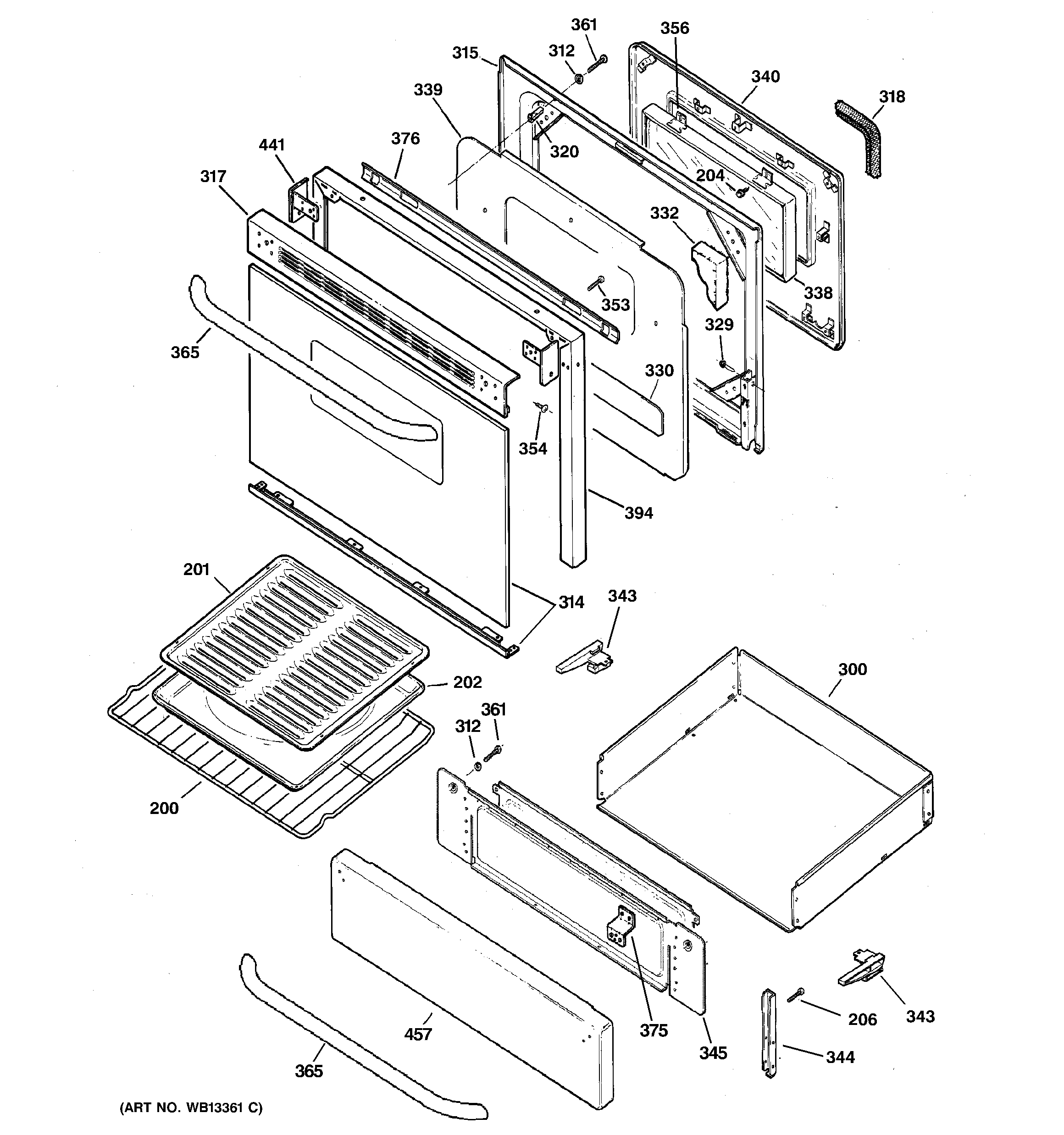 GE JGBP29SEJ1SS door & drawer parts diagram