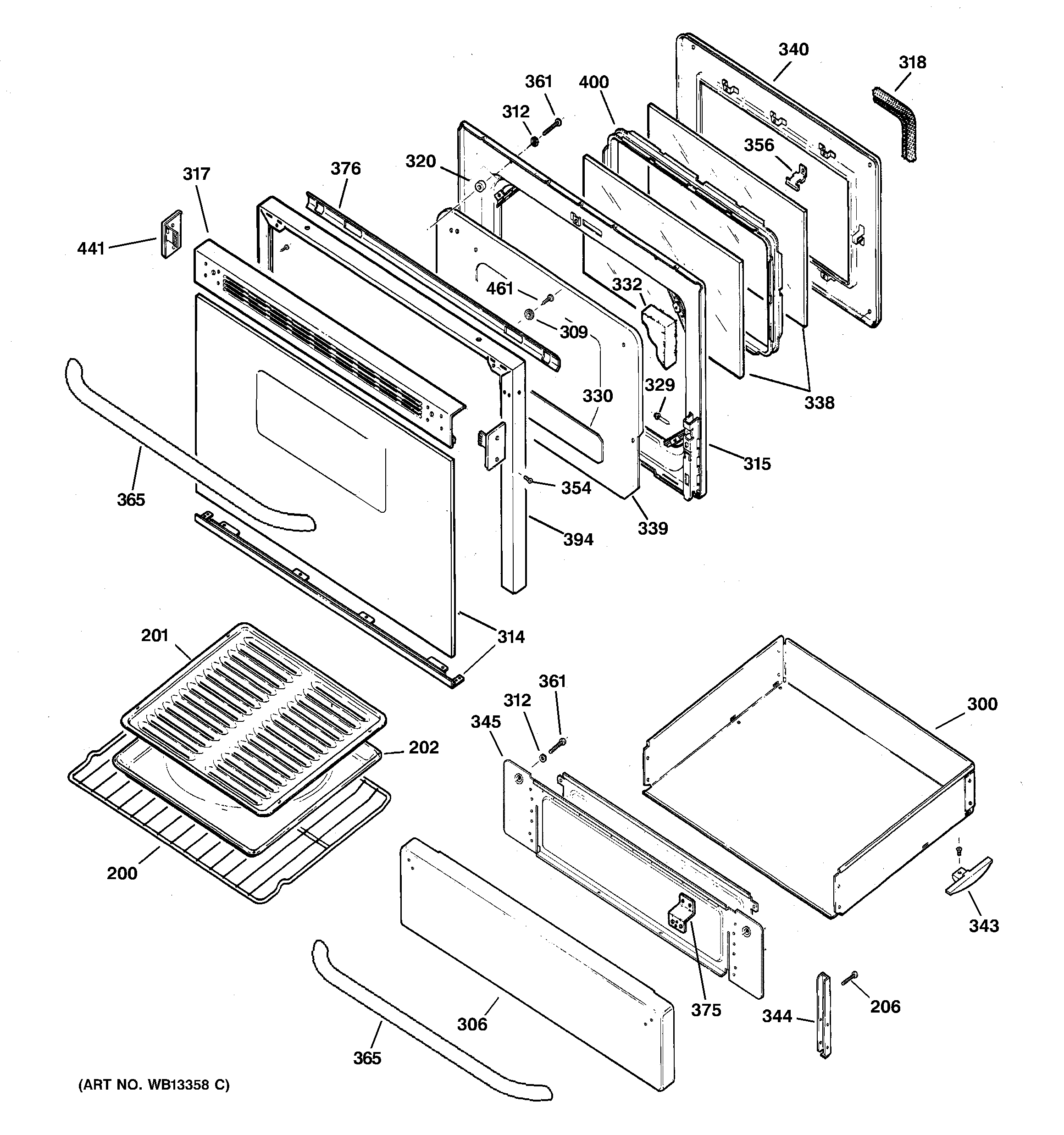 GE JGBP33SEH3SS door & drawer parts diagram