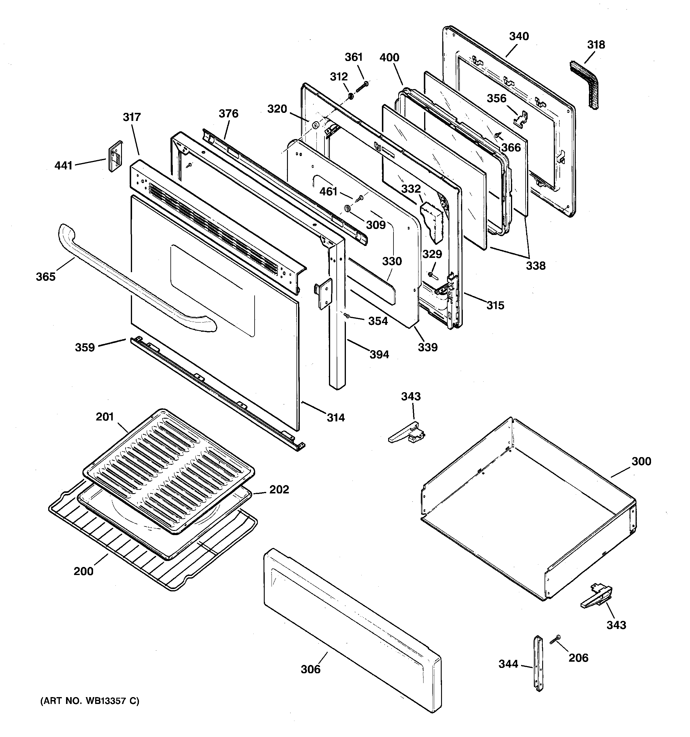 GE JGBP40BEH3CT door & drawer parts diagram