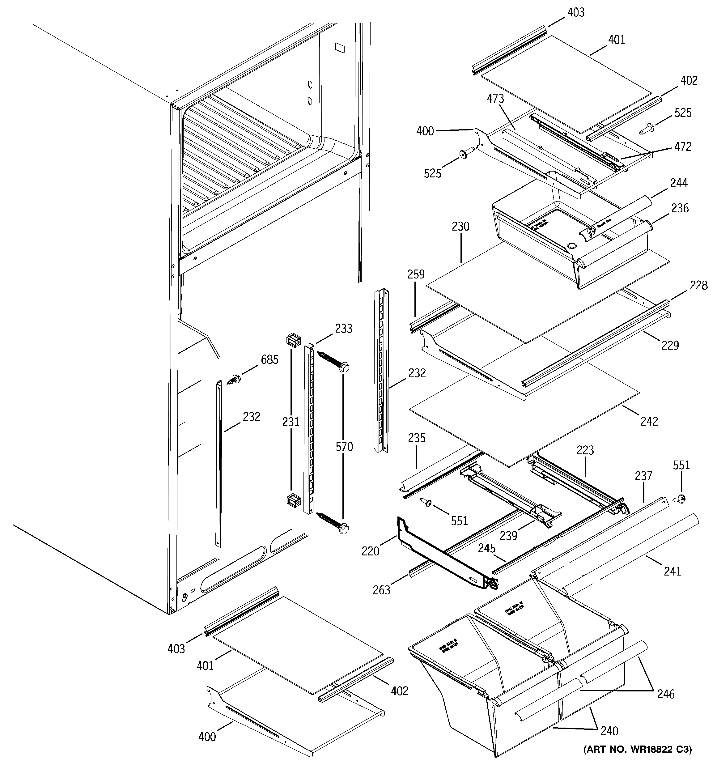 GE GTS18IBRERWW fresh food shelves diagram