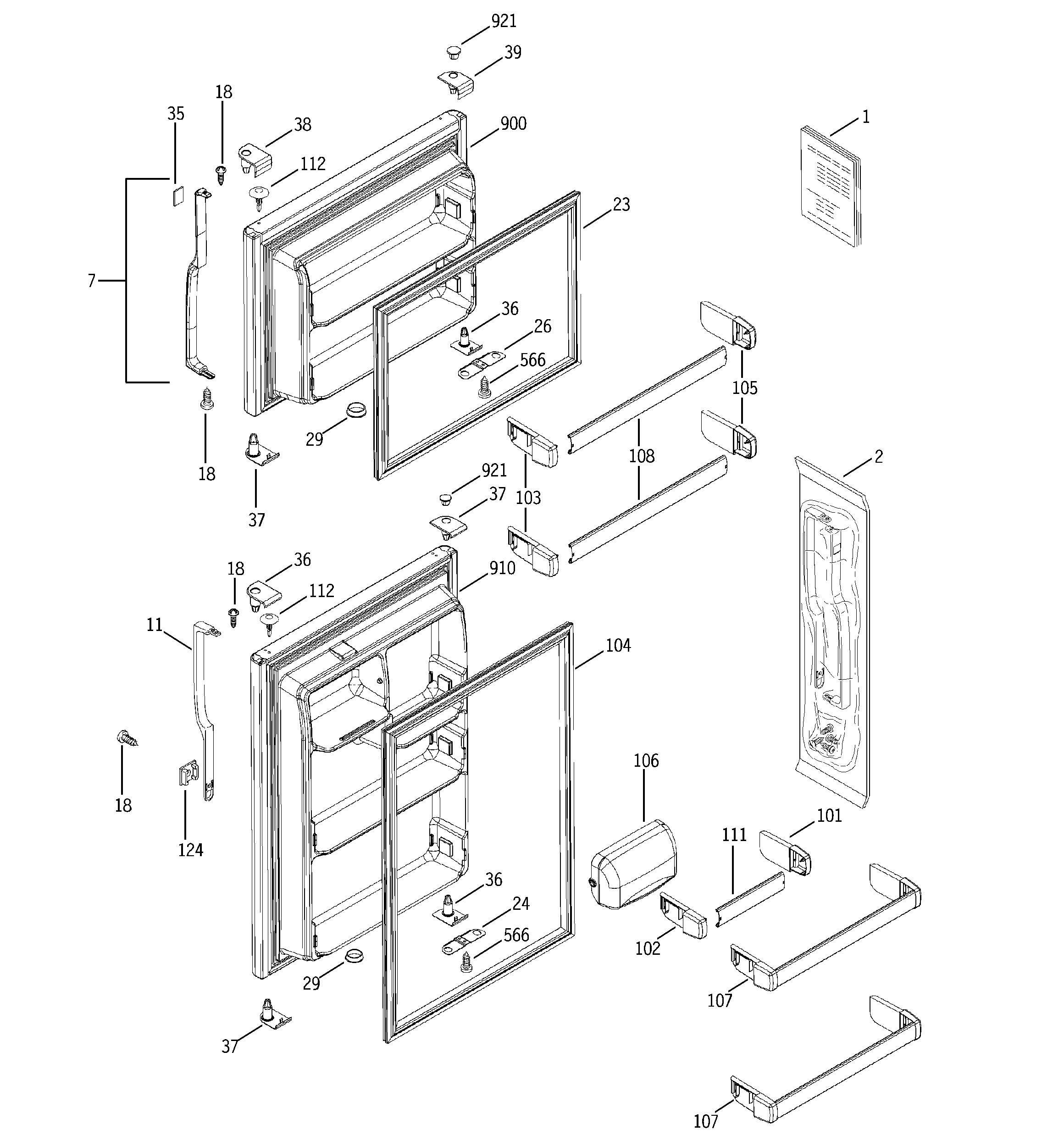 GE GTS18JBPERWW doors diagram