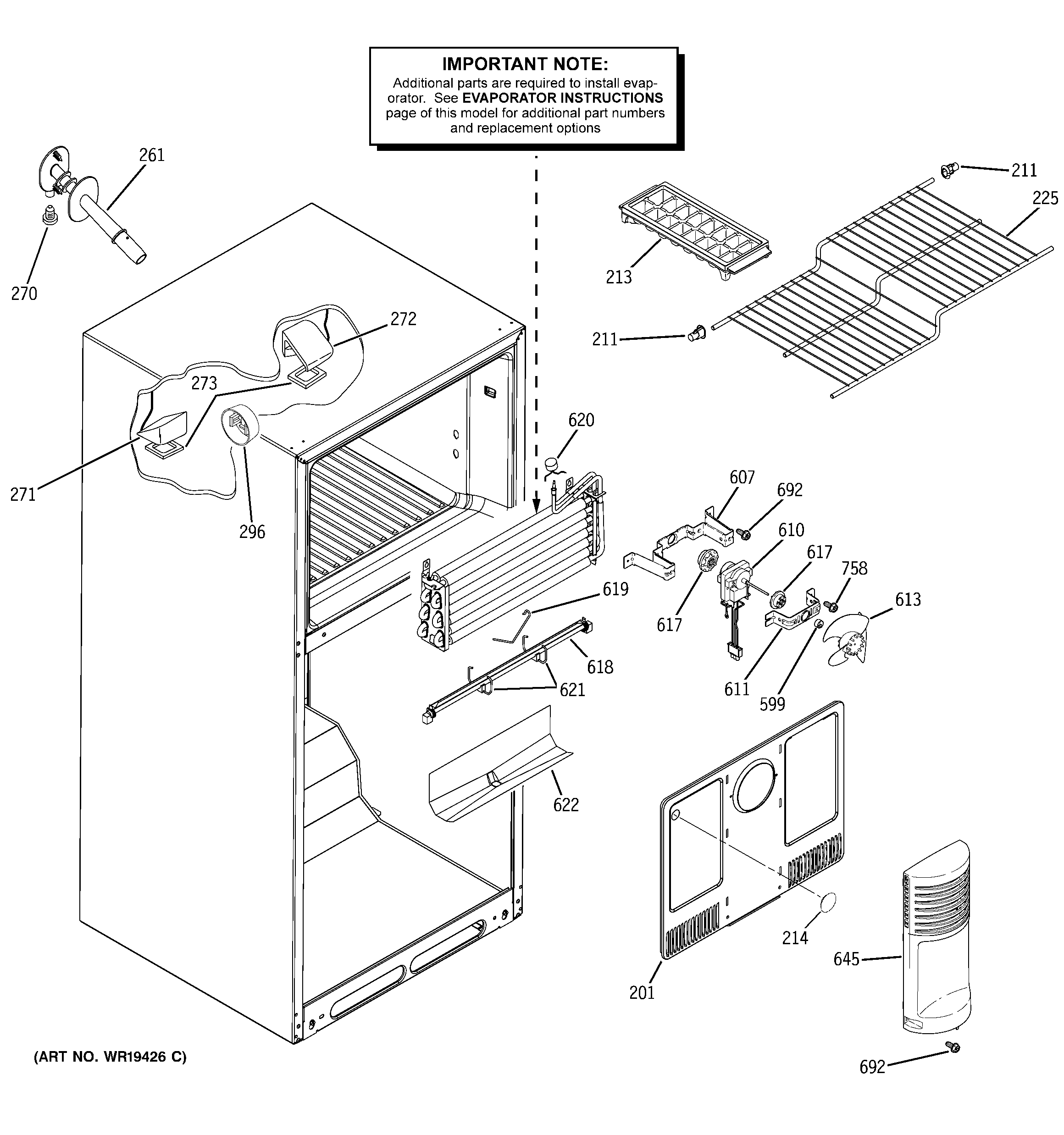 GE GTS18JBPERWW freezer section diagram